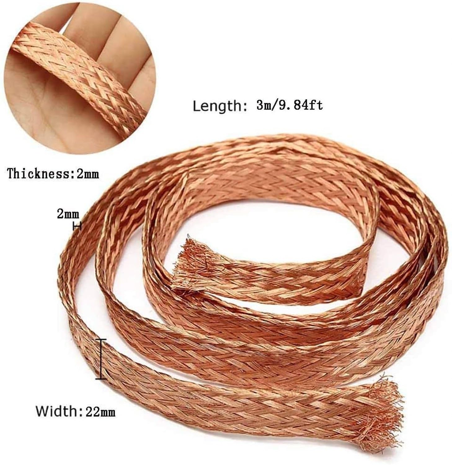 Cavo di Terra Rame, 16 #:2 mmX22mmx 3m/9,84ft, 16 #:2 mmX22mmx 3m/9,84ft