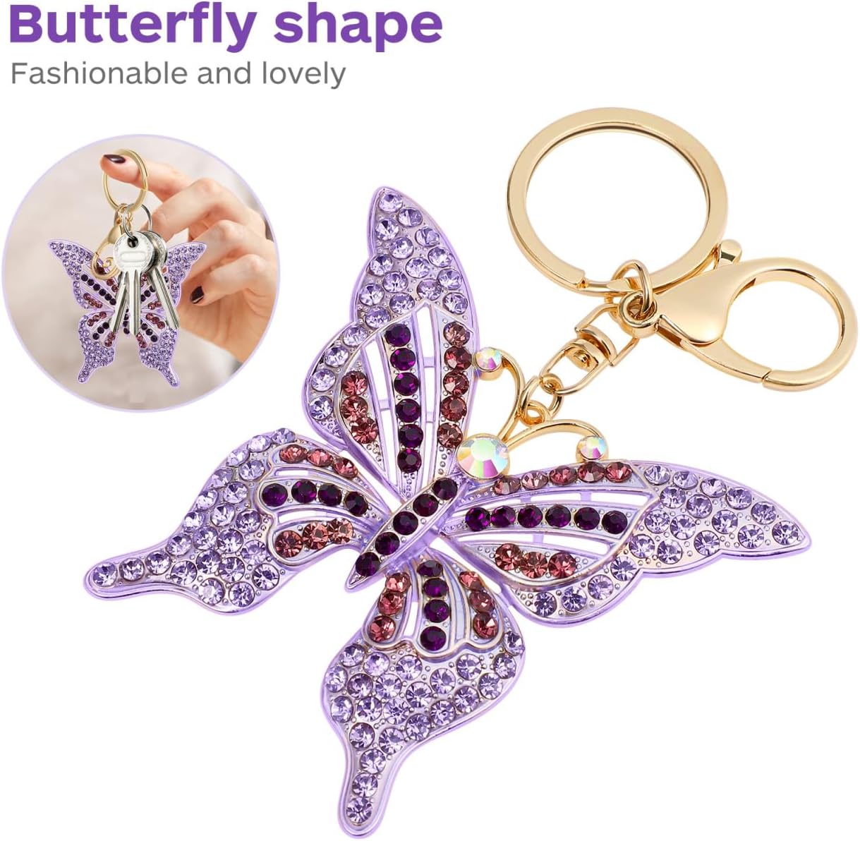 ABOOFAN Butterfly Keychain Pendant Key Ring with Sparkling Rhinestone: Lightweight and Portable Key Holder for Car Backpack Bag Charm 5.1" x 3.3" - Image 8