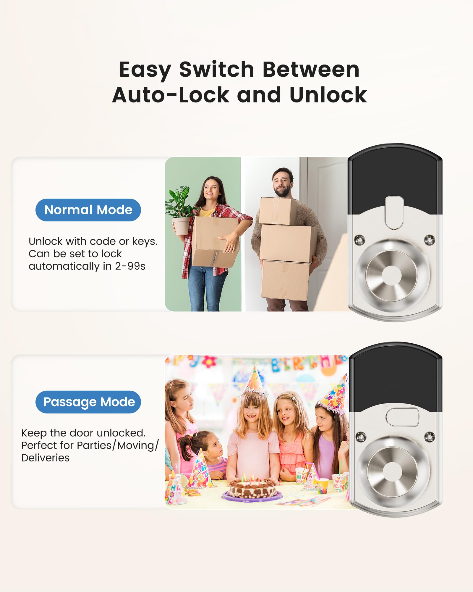 Hidalife Pomo de puerta inteligente con teclado, cerradura de puerta de entrada sin llave para puerta delantera, modo de paso fácil, código único, níquel satinado