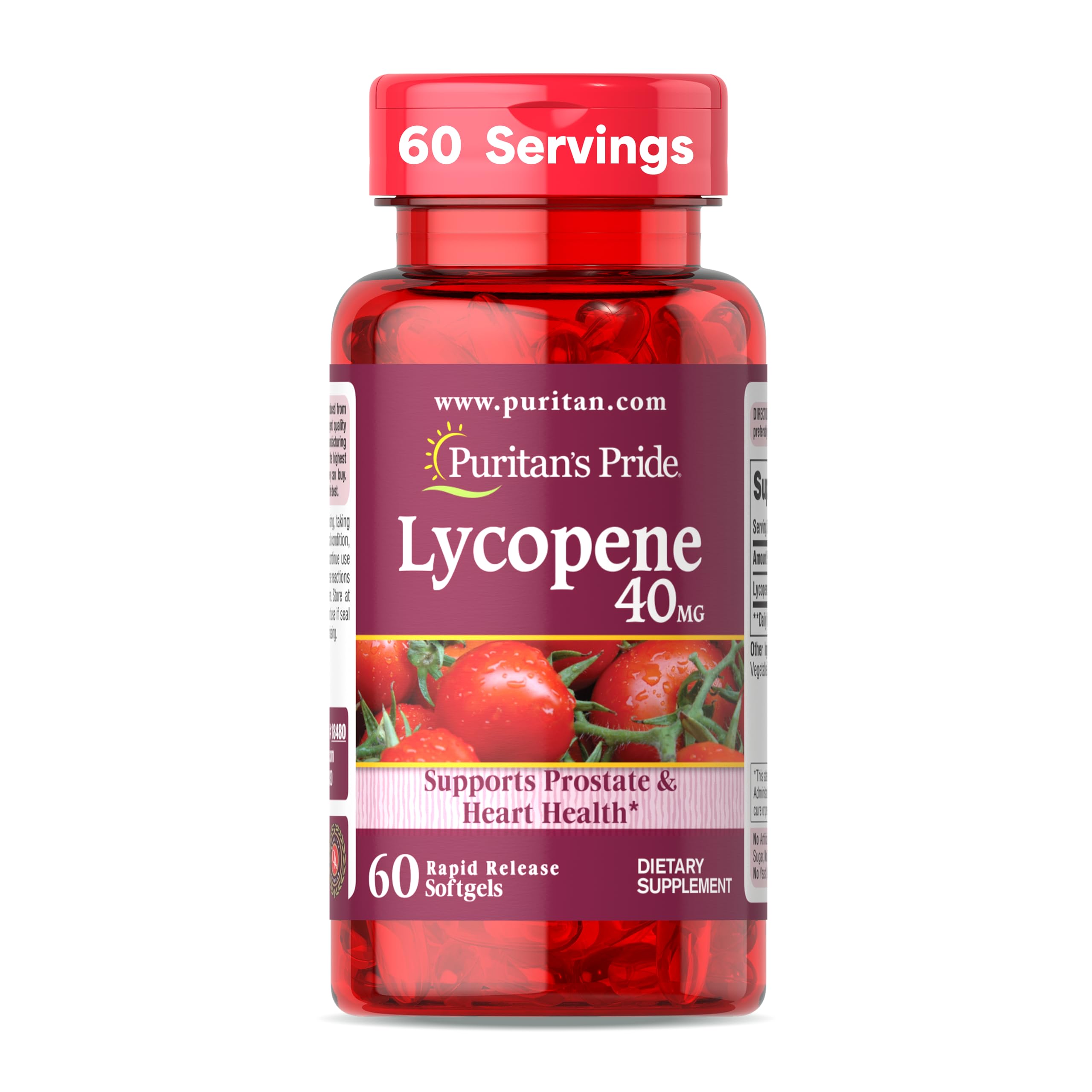 Puritan's Pride Premium Lycopene 40mg, Dietary Supplement for Prostate, Antioxidant, Heart Health, and Overall Health Support, 2 Month Supply, 60 Rapid Release Softgels