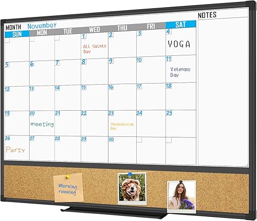 XBoard Calendario de borrado en seco pizarra blanca de 48 x 36 pulgadas, calendario combinado de pizarra blanca mensual, pizarra blanca magnética +