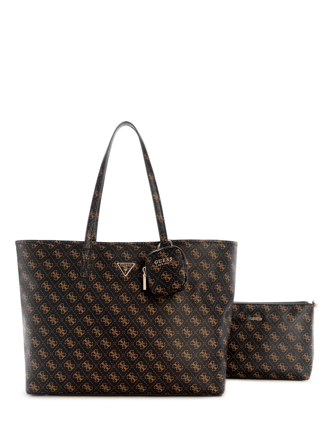 GUESS Power Play II Large Tech Tote Brown Logo