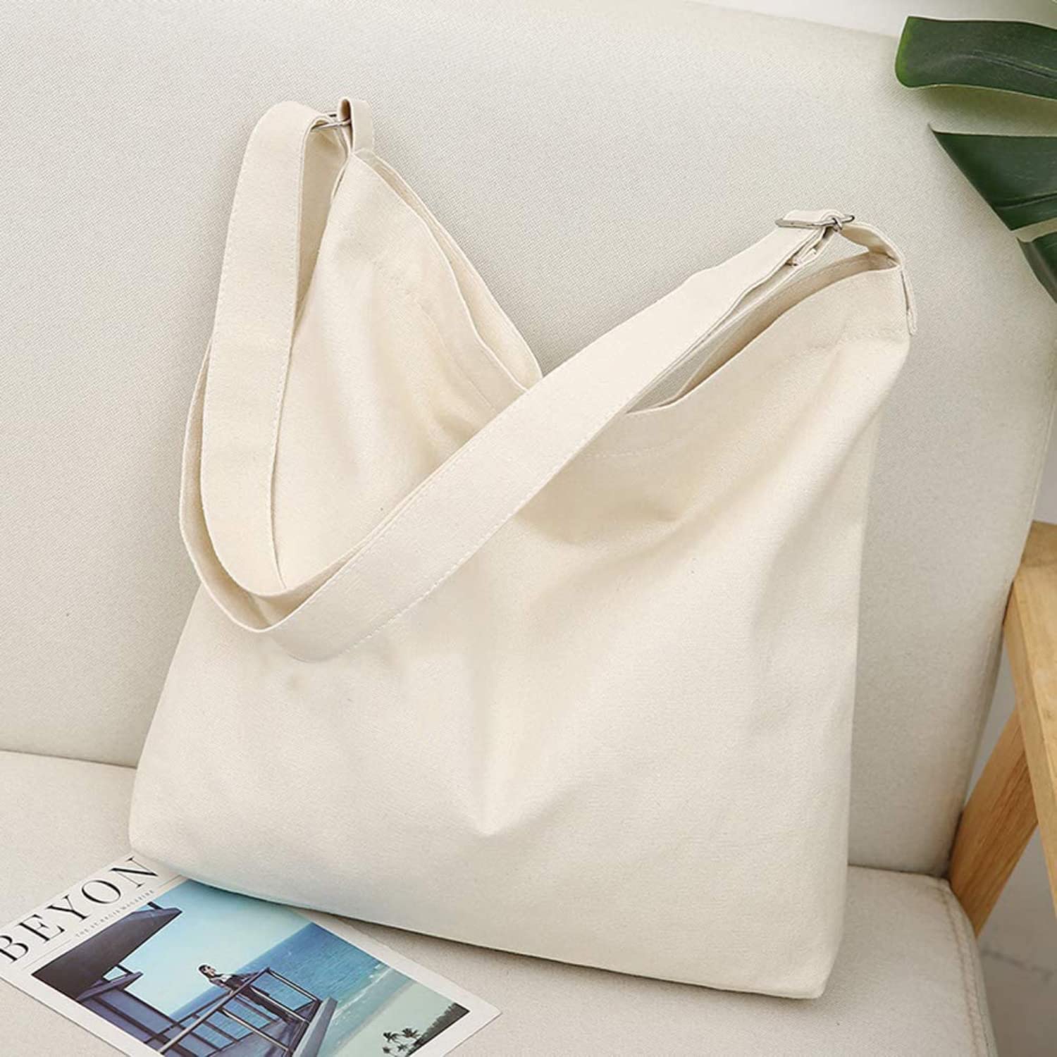Lify Women's Retro Large Size Canvas Shoulder Bag Hobo Crossbody Handbag Casual Tote - 1 Piece (Off-White (Natural)) 1