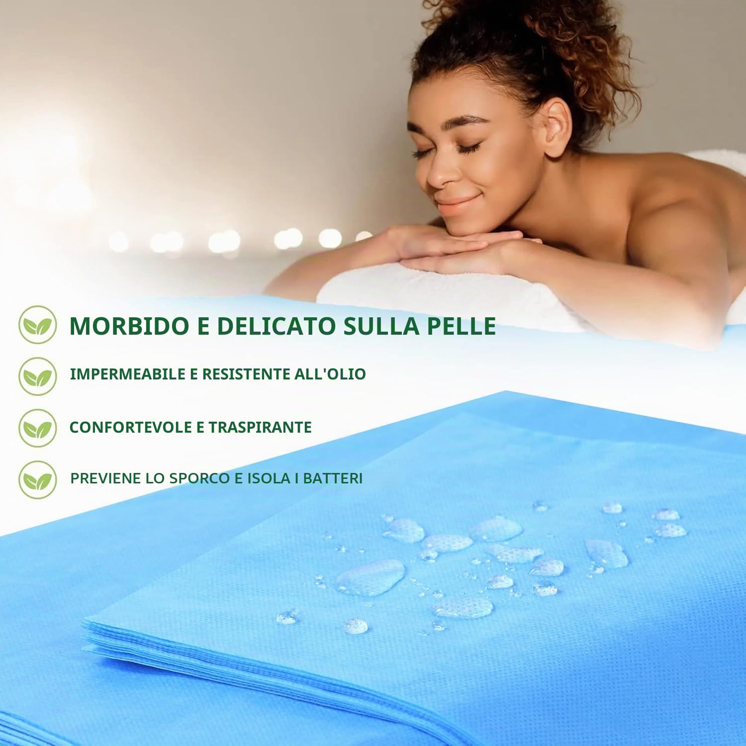 NEWFUN Lenzuolo monouso, 100 pezzi lenzuolo da massaggio monouso, Foglio da Massaggio in Tessuto Non Tessuto，80 x 180cm，Adatto per Saloni di Bellezza，Spa，Massaggi，Hotel，Estetisti