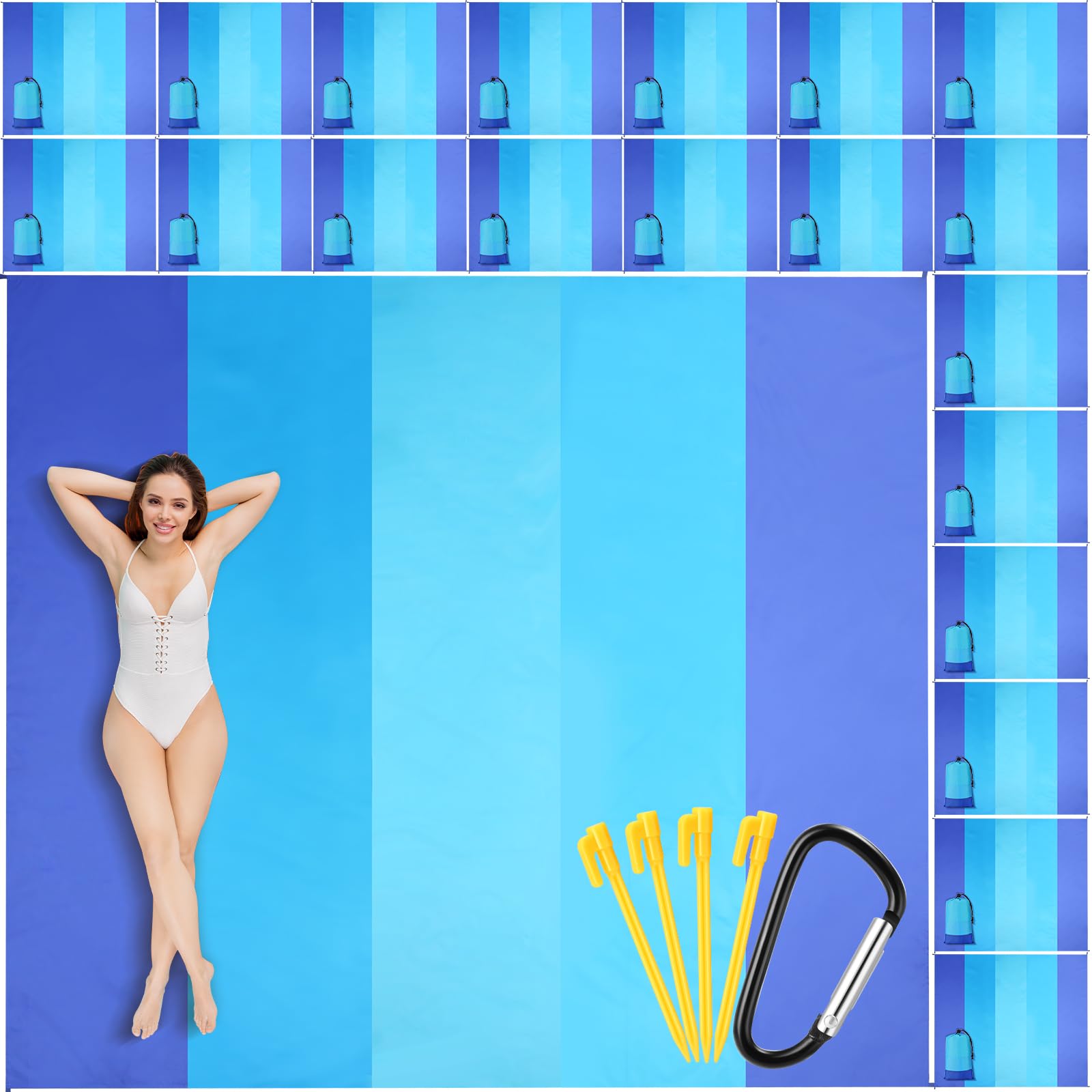 Beach Blankets Sandproof 78 x 82 Inch Bulk Large Waterproof Beach Mat for 1-6 Adults Oversized Sand Free Beach Blanket with Stakes Climbing Hook