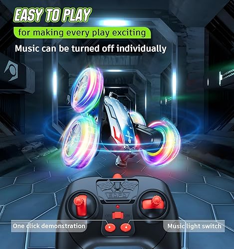 Miniatura 3 de BROADREAM Regalos navideños para niños, autos RC 4WD giratorios de 360 de doble cara con faros, música dinámica, juguetes para niños y niñas