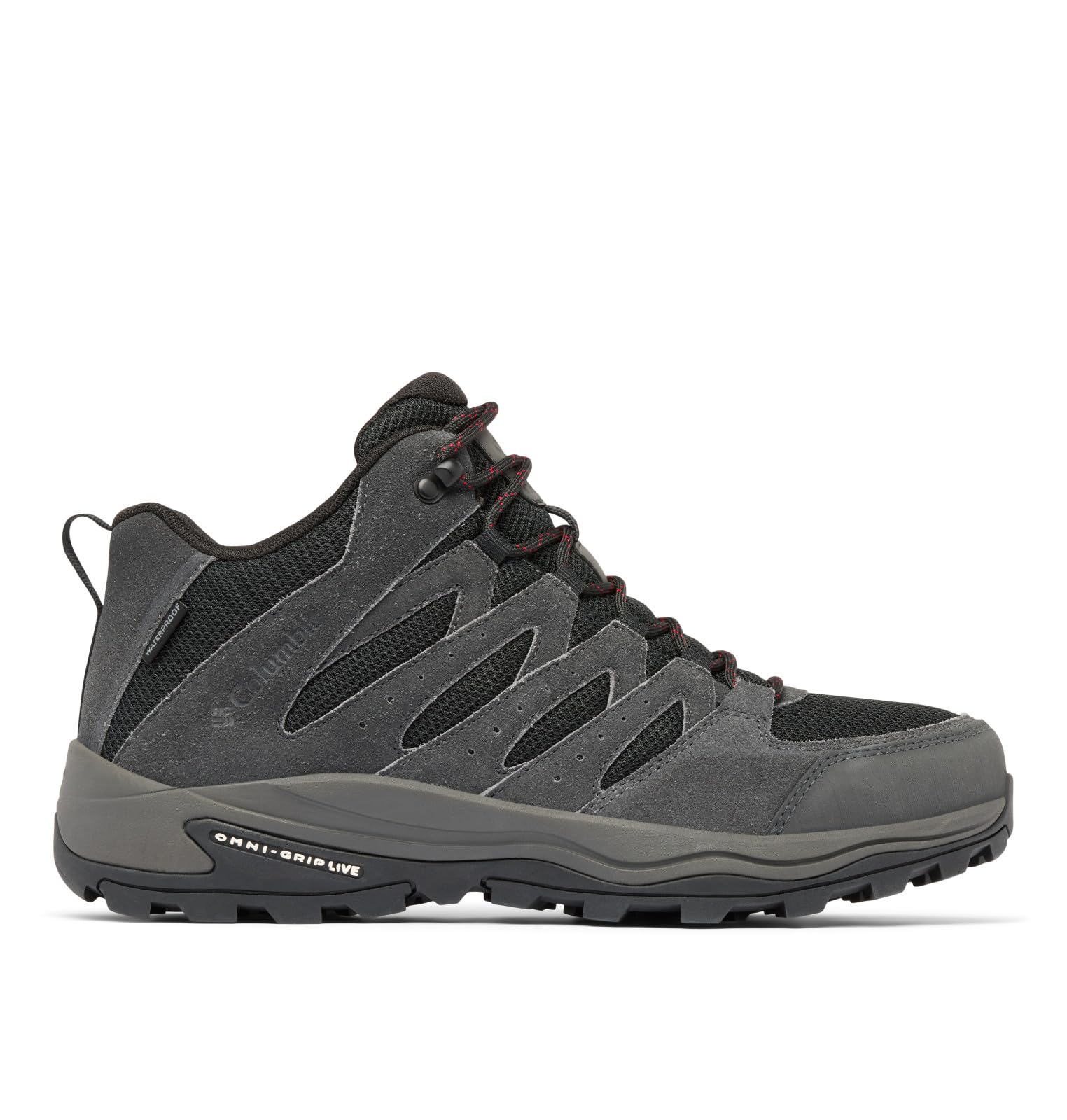 Columbia Men's Redmond 4 Mid Waterproof, Mid Rise Trekking and Hiking Boots, Black, Mountain Red, 9.5