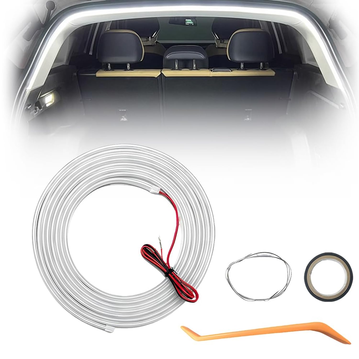 Dynamic Flowing Car Trunk Light Strip, striscia luminosa per bagagliaio, illuminazione a LED, luci per auto, trunk cargo, decorazione per interni (bianco, 4 m)