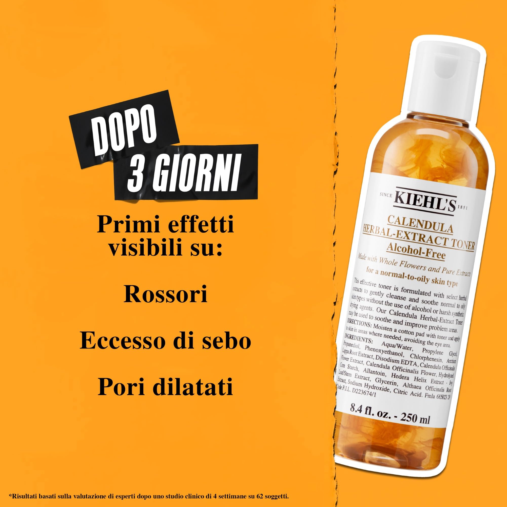 KIEHL'S Calendula Herbal-Extract Toner, Tonico Viso Lenitivo, Per Pelli da Normali a Grasse, Azione Rinfrescante, Con Calendula, Allantoina e Radice di Bardana, Senza Alcol, 250 ml