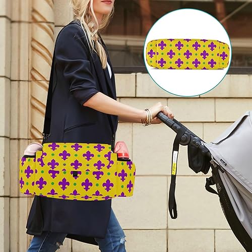 Miniatura 7 de GuoChe stroller handlebar organizer Mardi Gras Carnival Purple Royal Lily Yellow stroller caddy with cup holders With Non-Slip Shoulder Strap &