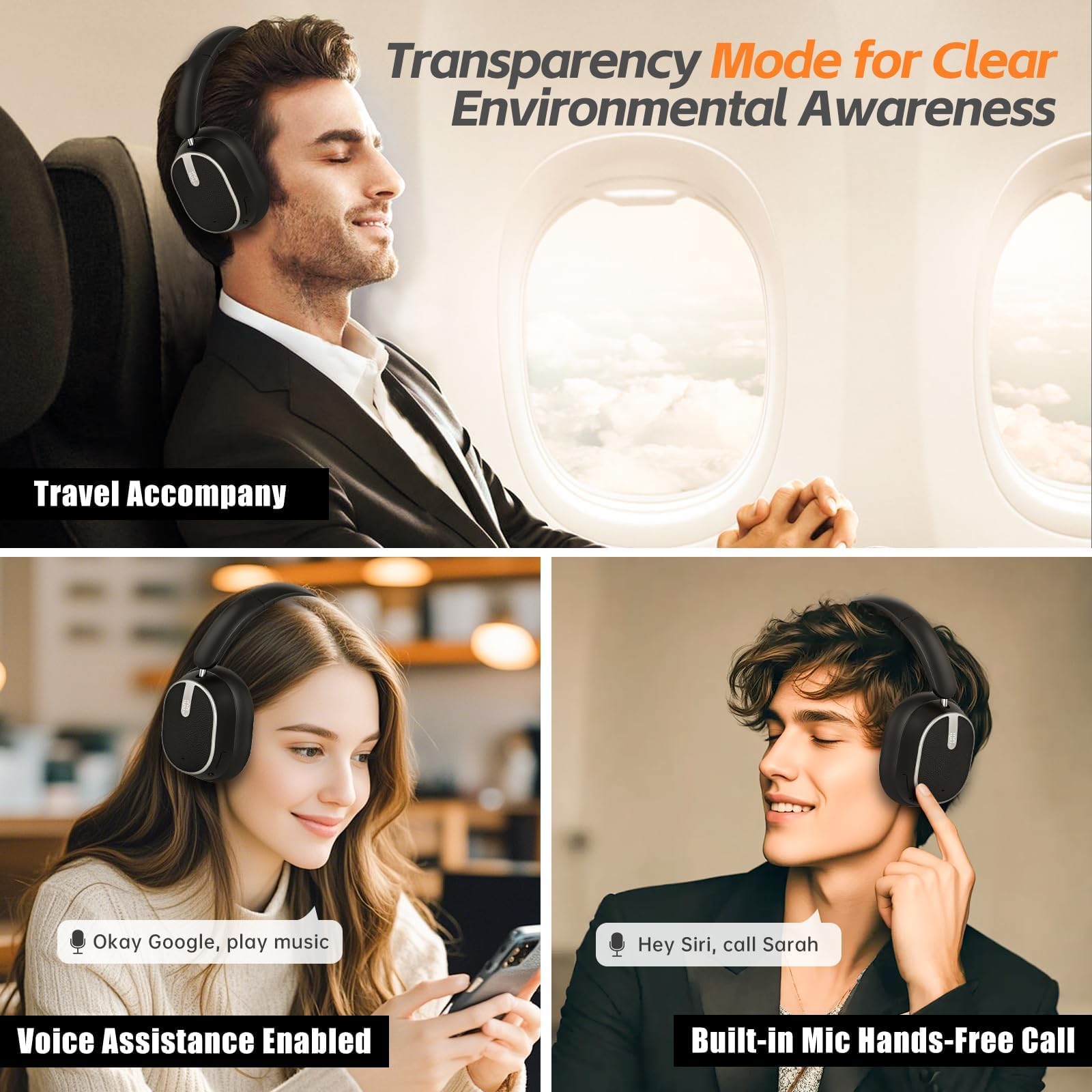 MMWOWARTS Bluetooth 6.0 Over Ear Wireless Headphones with 60H Playtime, Memory Foam Ear Cups for Home Office Travel Black — view 6