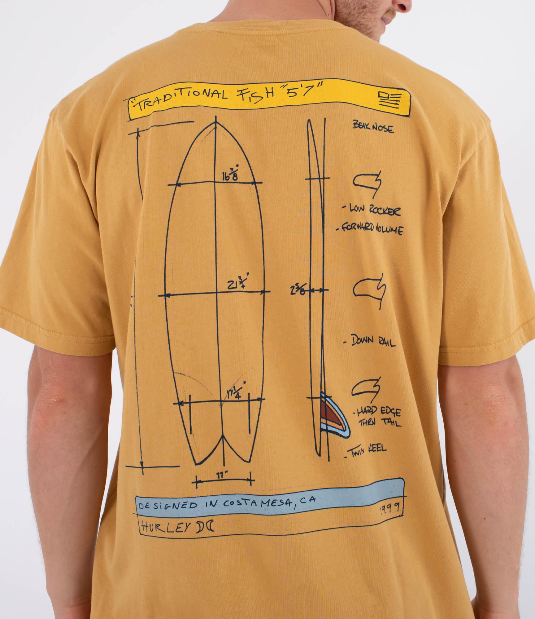Hurley Mens Short Sleeve Kraft Sketch T-Shirt, Yellow, XL EU