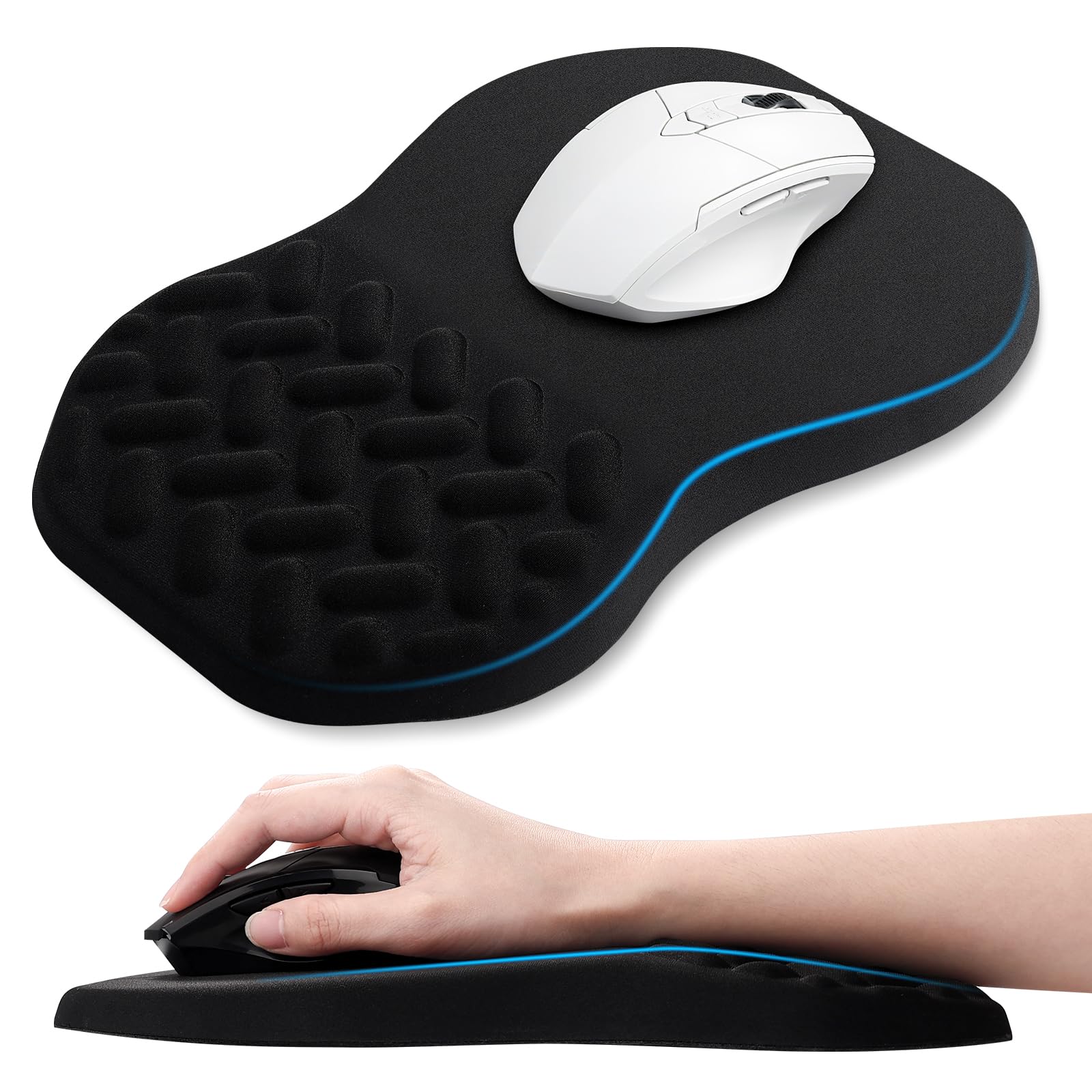 QDOAOF-Ergonomic Mouse Pad Wrist Support with Massage Design, Relieve Wrist Pain Mousepad, Wrist Rest Pain Relief Mousepad with Memory Foam&Non-Slip PU Base, Carpal Tunnel Syndrome (Black)
