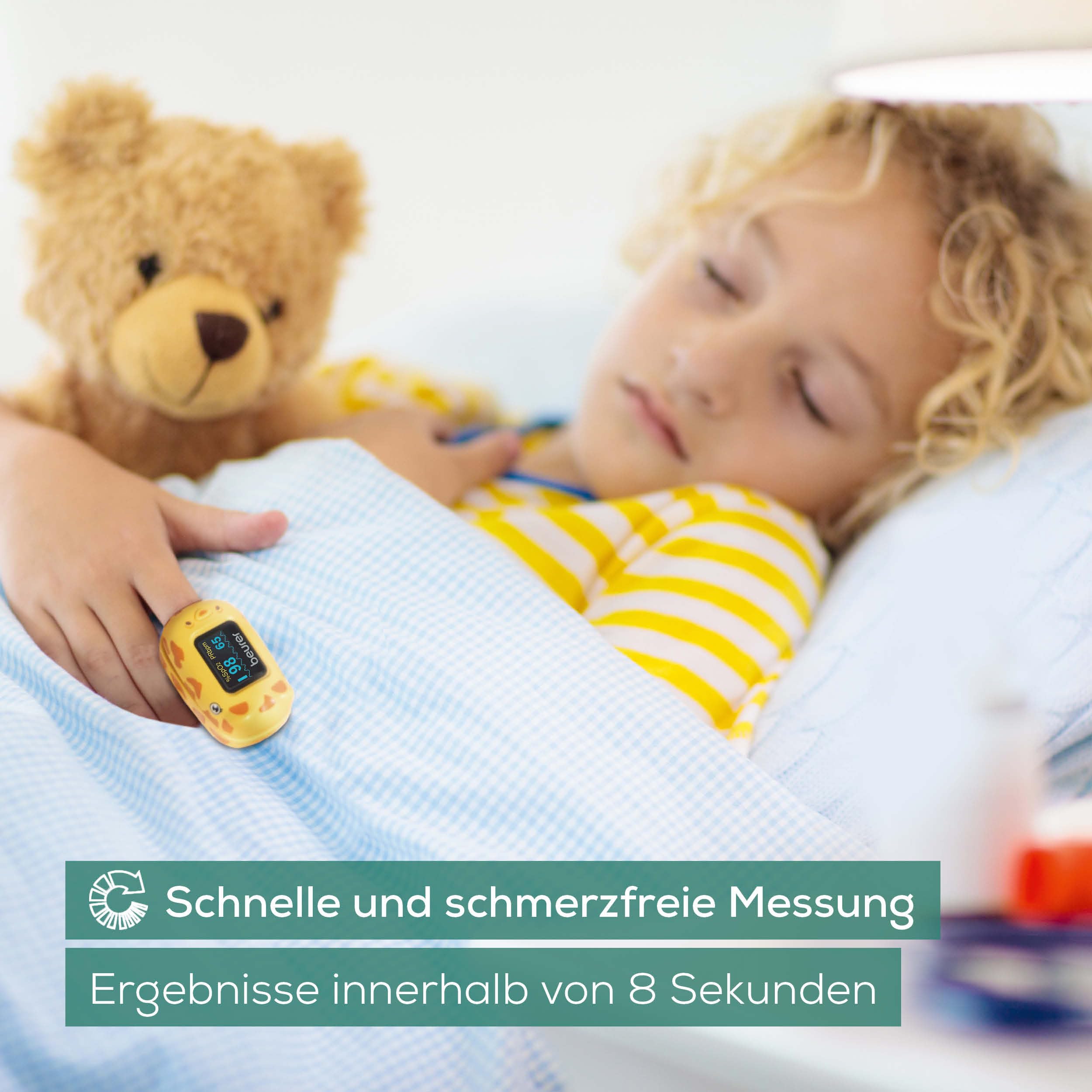 Beurer PO 13 Kids, Finger-Pulsoximeter für Kinder, sekundenschnelle Messung des Pulses und der Sauerstoffsättigung, kleines Format, automatische Display-Ausrichtung, mit Gürteltasche