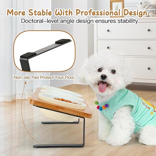 Miniatura 7 de 3 cuencos elevados para gatos inclinados antivómitos de cerámica elevados para alimentos y agua, platos para gatos de interior con soporte