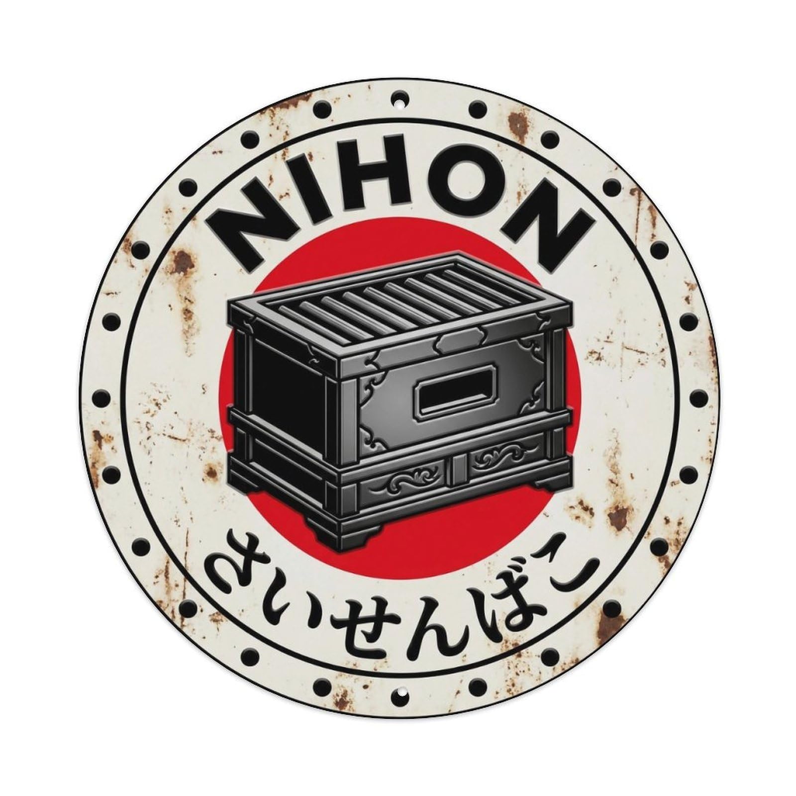Offering Box Nihon Shrine Donation Aged Metal Tin Sign