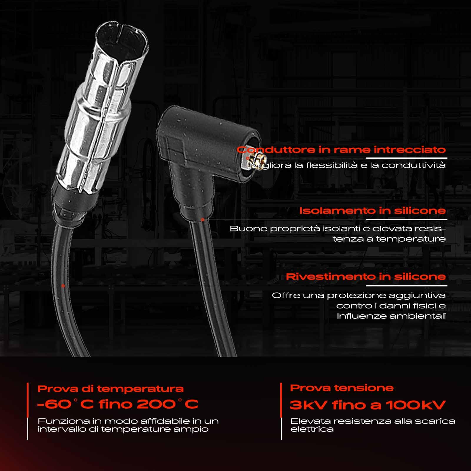 Frankberg 4x Set cavi di accensione Benzina Compatibile con Golf IV 1J1 1.6L A4 8D2 1.6L A3 8L1 1.6L P.a.s.s.a.t Variante 3B5 1.6L Golf IV Variante 1J5 2.0L Replace# 223H200