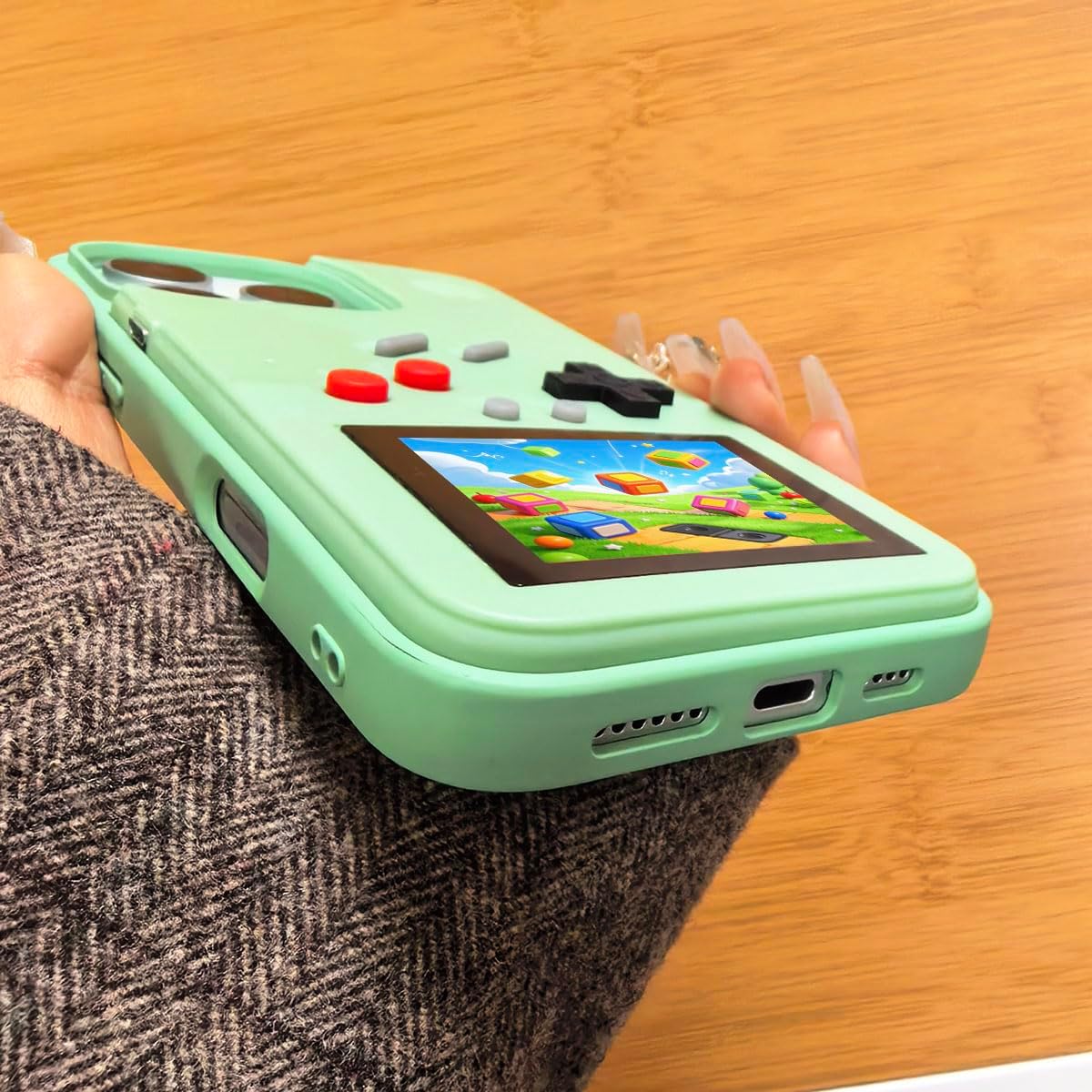 for iPhone 16 Pro Max Case Game Design Retro Video Game Phone Cover, Classic Creative Birthday Gifts, Playable Shockproof Funny Case for iPhone, Green