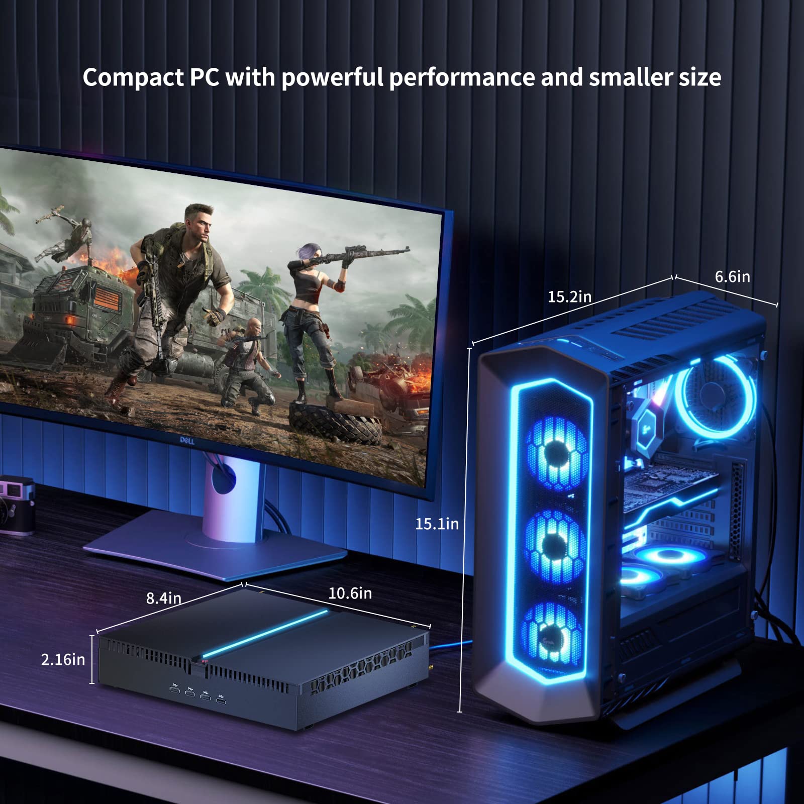 Mini-PC Gaming, Desktop-Computer Core i9-12900F bis zu 5,1 GHz, Win-11 Pro, 64G DDR5 | 2T M.2 PCIE4.0 SSD, GeForce RTX3060 12G, Dual-LAN, Vier Bildschirme, 8K-Ausgänge, WiFi6E/BT5.3, Optisch