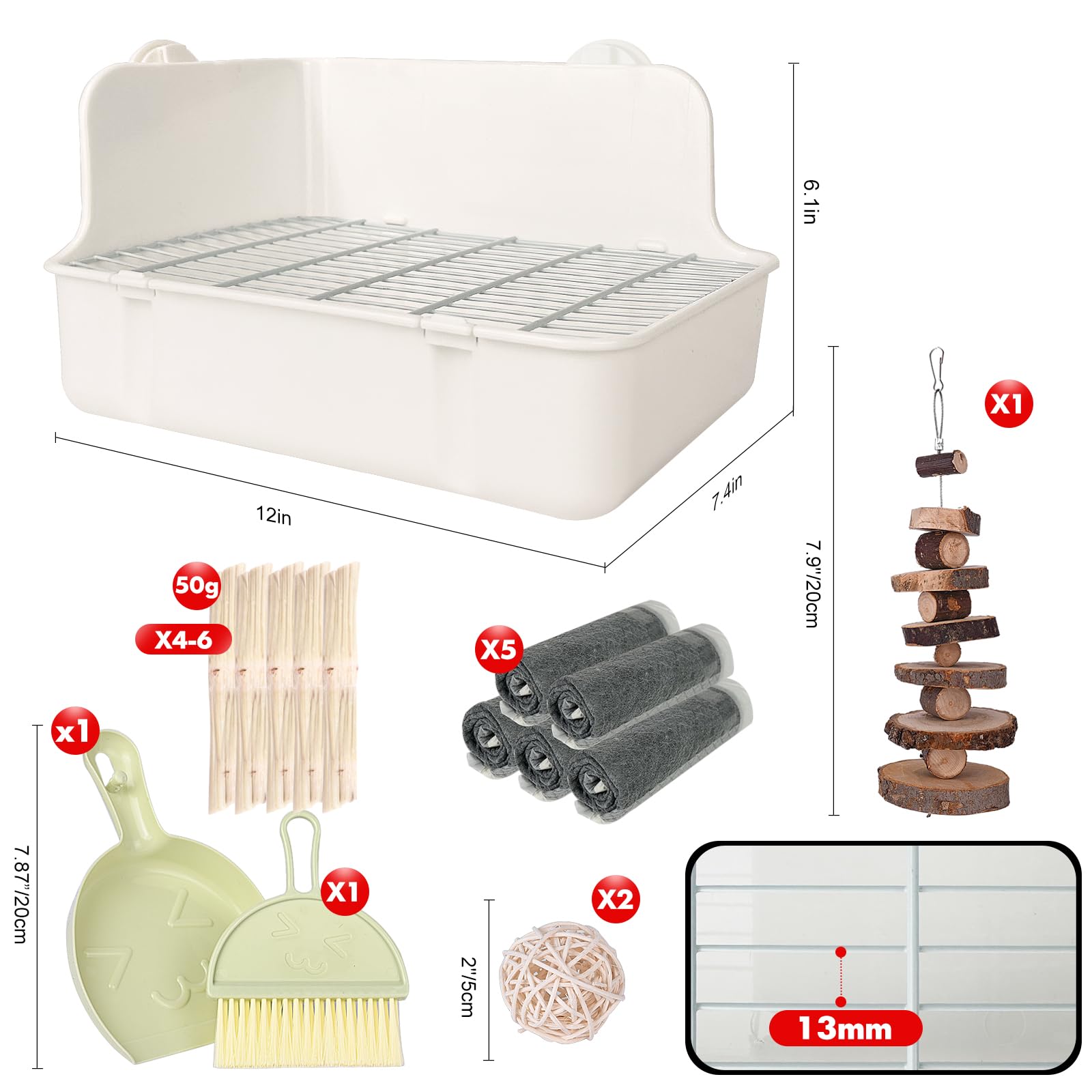 RUBYHOME Kaninchentoilette Groß – Ecktoilette Mit Abnehmbarem Gitter, 50,8 X 34,9 X 15,2 Cm, Für Kaninchen & Meerschweinchen