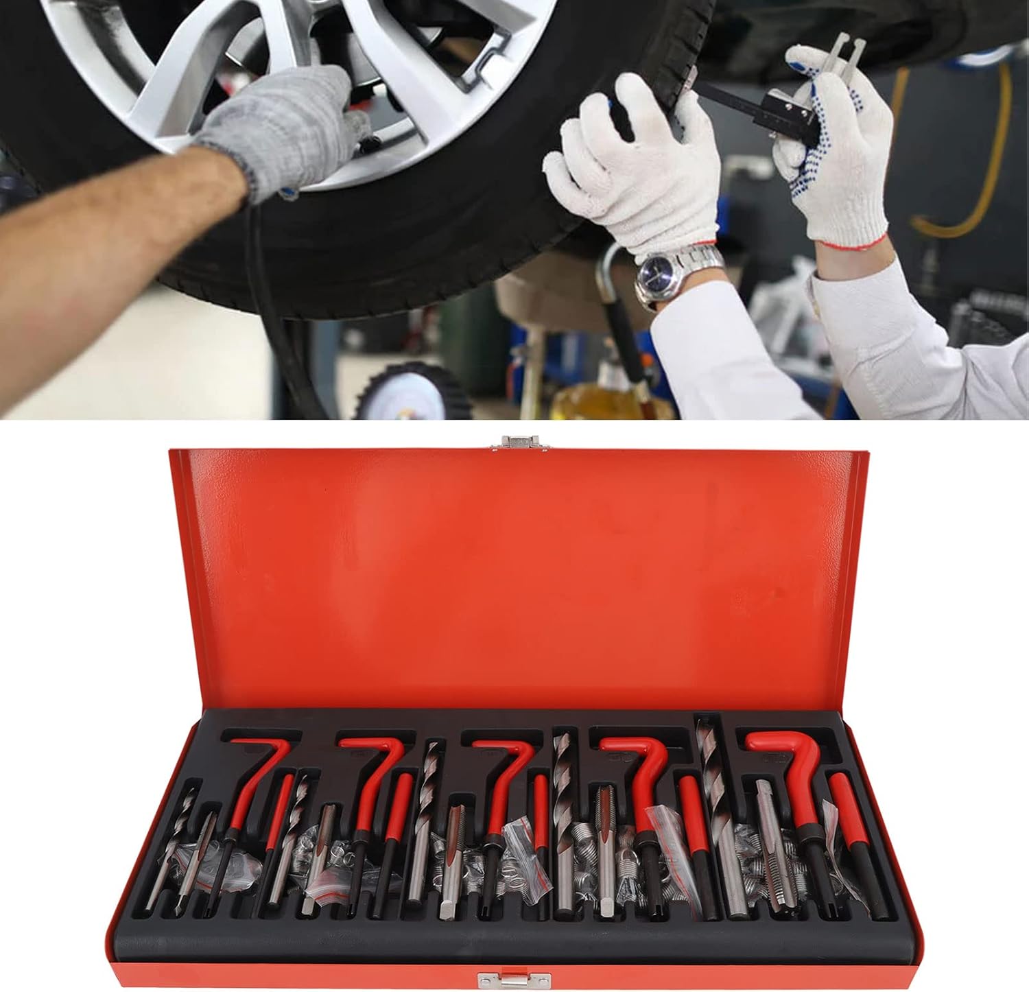 Metric Thread Repair Kit, HSS Thread Repair Insert Tool Kit for M5 M6 M8 M10 M12 Female Threaded Hole, Includes Drill Bits Taps Spiral Inserts with Storage Box