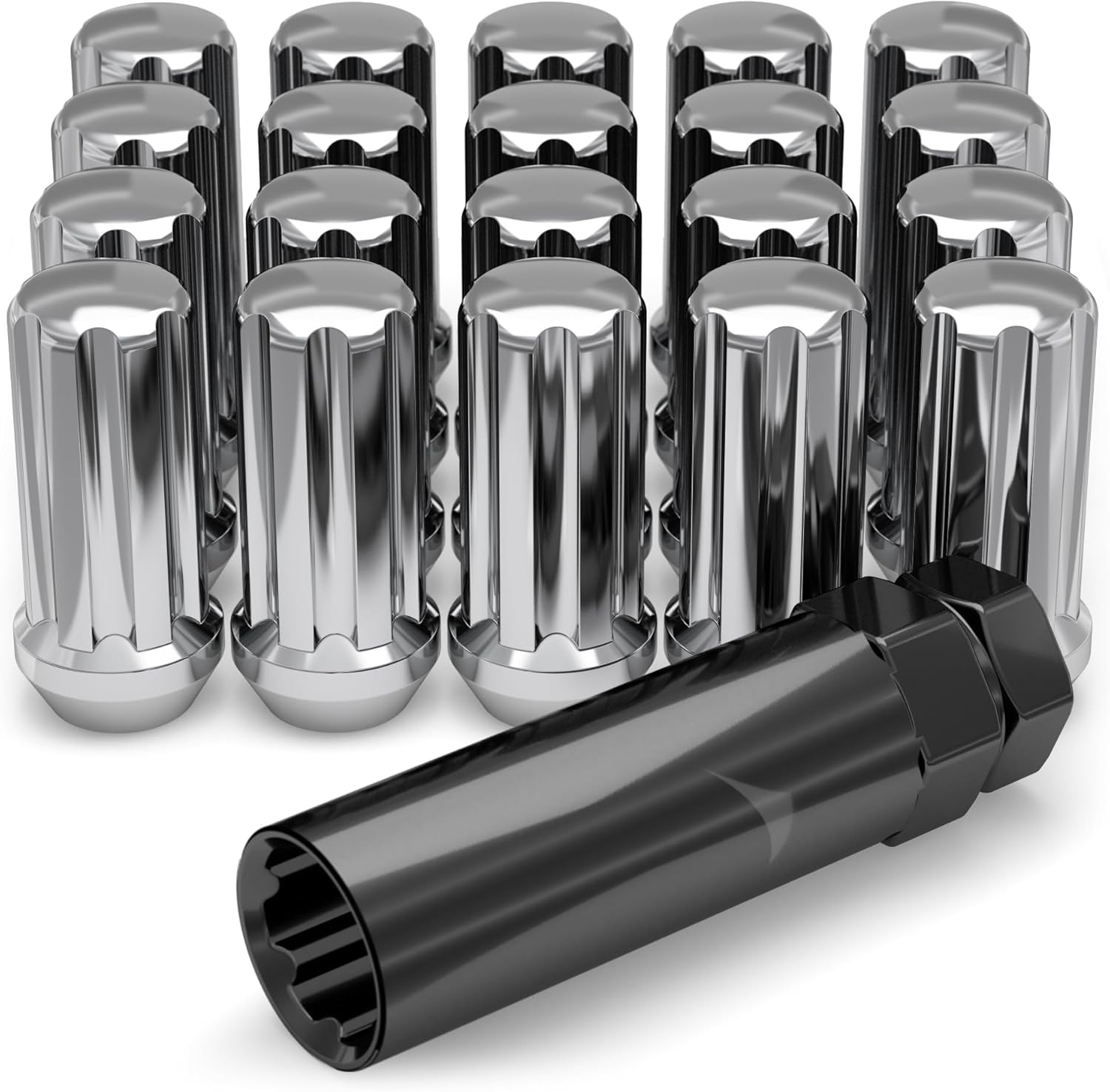 White Knight M14x1.50 Duplex 7 Spline Lug Nuts with Key