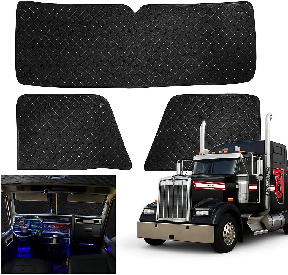 3-Layer Insulated Sun Shield for Kenworth W900 (1998–Present), T600 (1984–2007), T660 (2007–2017) – Custom-Fit Blackout Window Cover, Full Cab Privacy, Heat & UV Protection, Thermal Insulation