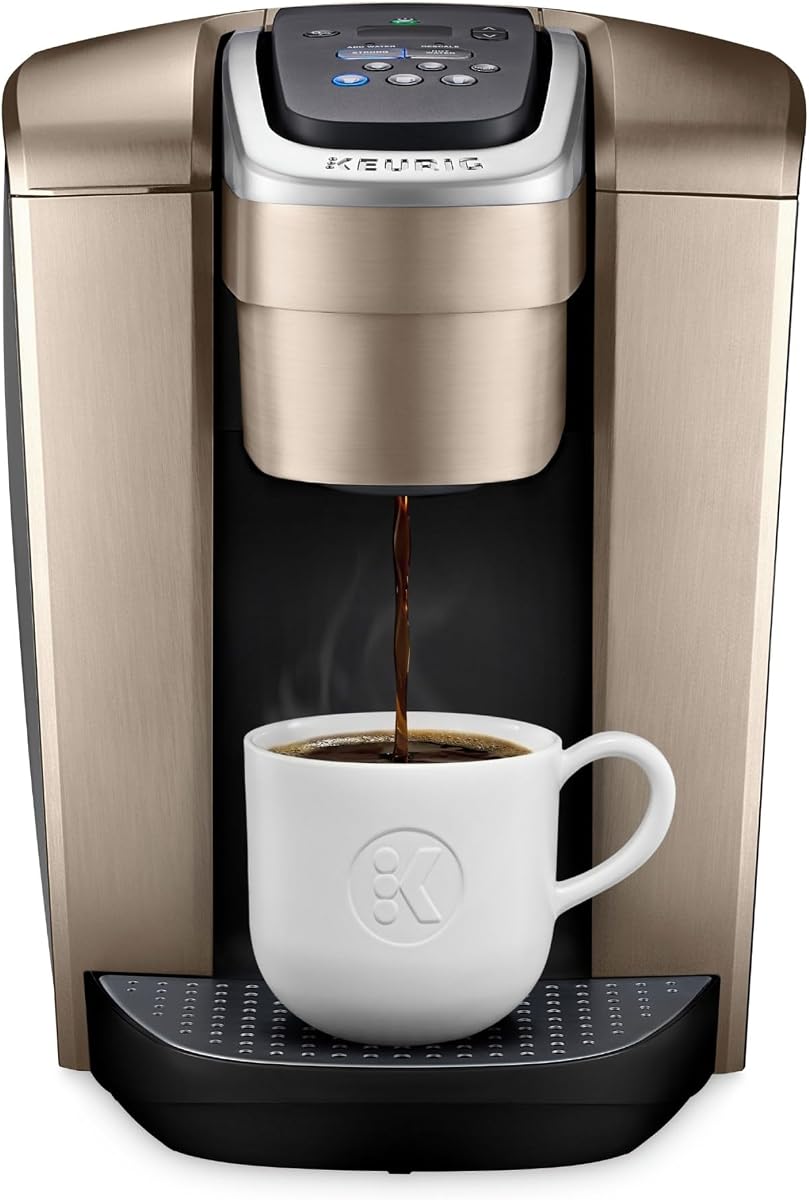 K-Elite Cafetera de cápsulas K-Cup de una sola porción, con control de intensidad y temperatura, capacidad de café helado, tamaño de preparación de 8 a 12 oz, programable, oro cepillado