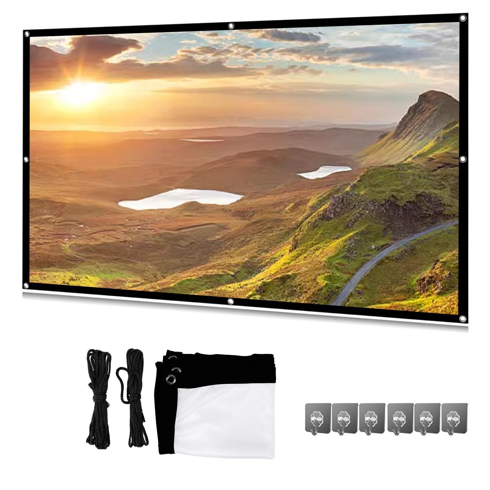 Portable Outdoor Movie Screen, 60-200 Inch 3D Projector Screen Foldable Movie Screen for Projectors Enjoy Outdoor Film Movie Night, Projector Backing Black Movies Screens(16:9,60 inch Screen)