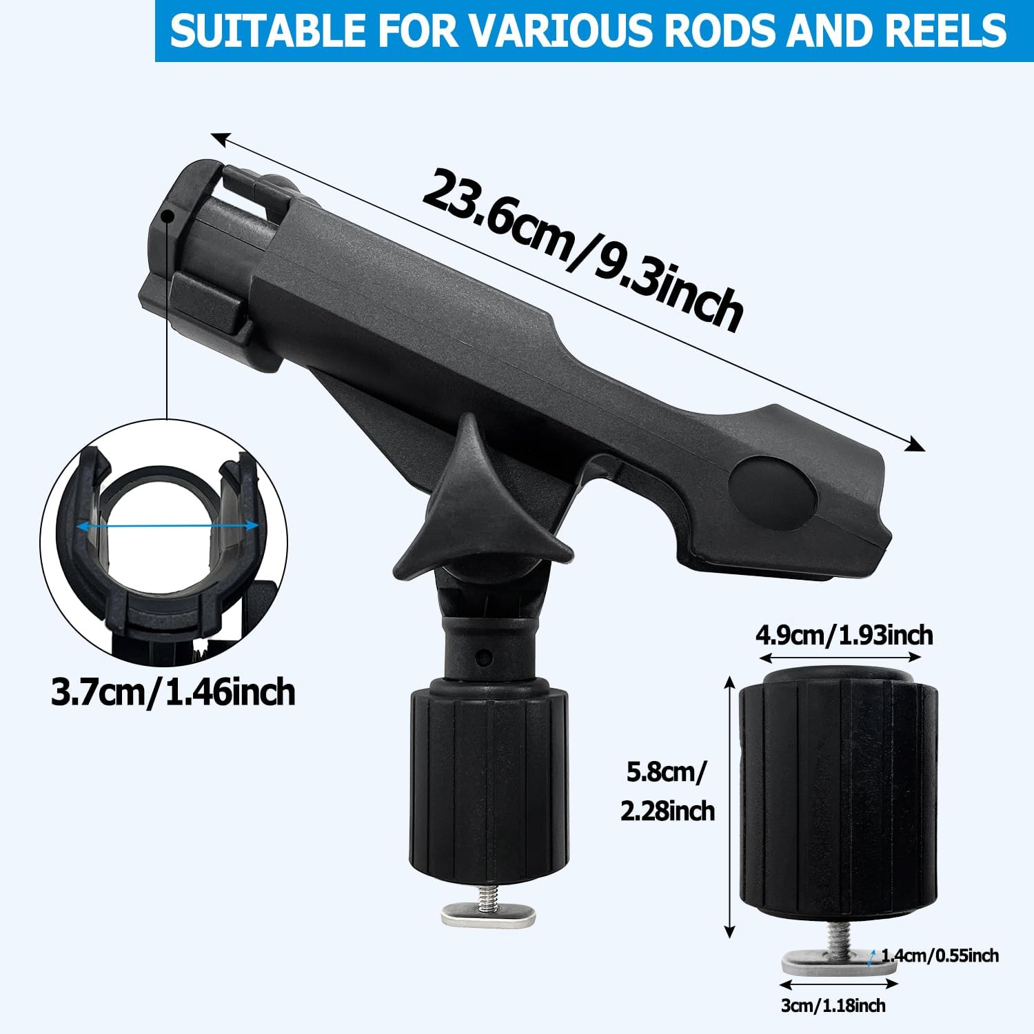 LBW Kayak Fishing Rod Holder Track Mount, Universal T-Shaped Screw Mounted on Rail for Kayak, Canoe, Boat Fishing Rod Holder, Kayak Pole Holder No Track 2 Pack