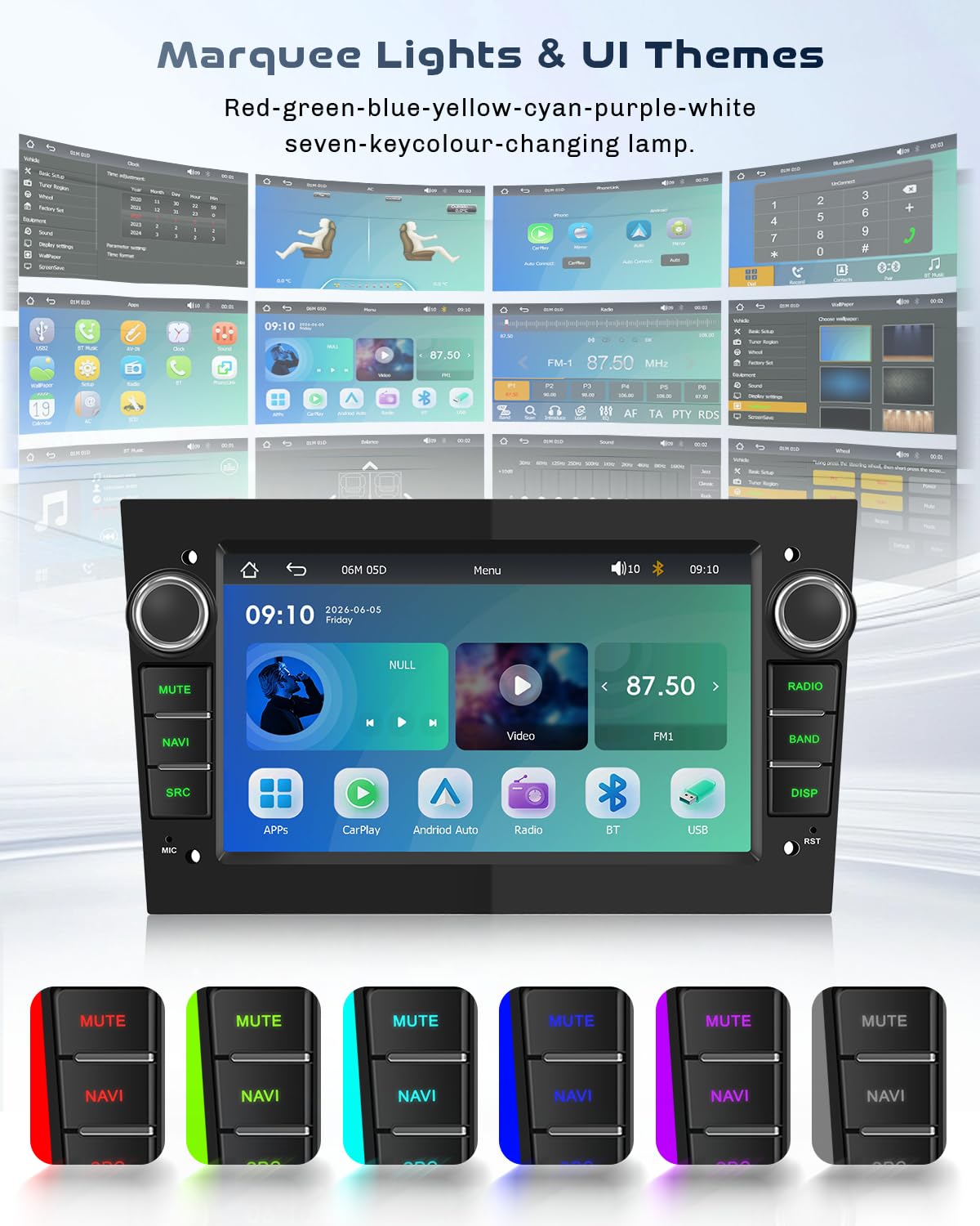 Roinvou 7'' Display Autoradio für Opel Astra Antara Vectra Corsa Zafira Meriva Combo CarPlay Android Auto, 7 Farben LED, UI, Touchscreen Radio Bluetooth 5.2,Mirror Link, EQ,FM,SWC,Rückfahrkamera