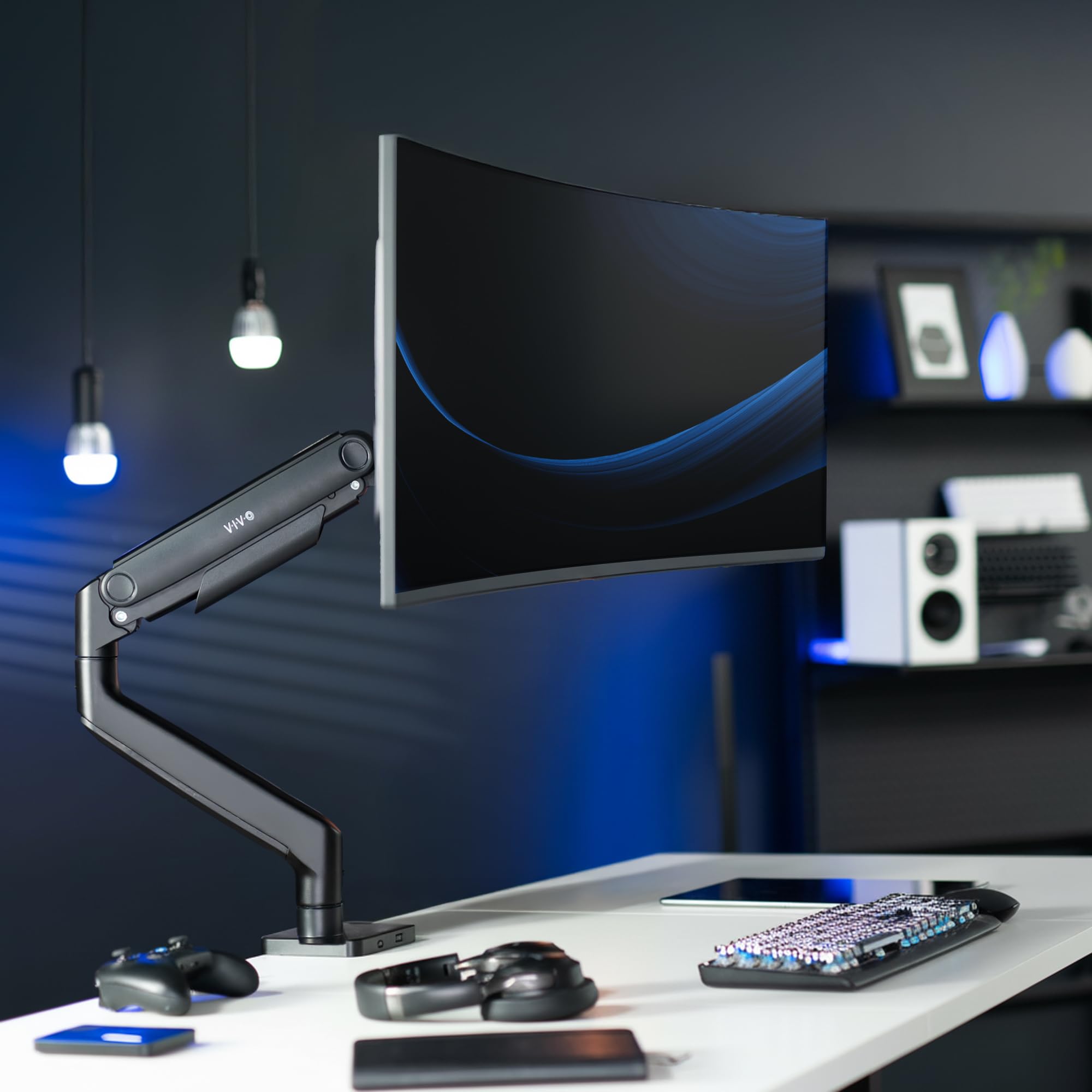 VIVO Supporto da scrivania per monitor ultrawide in alluminio resistente, per schermi fino a 49", supporta fino a 20 kg, supporto da scrivania progettato per Samsung Odyssey G9 e altri, nero