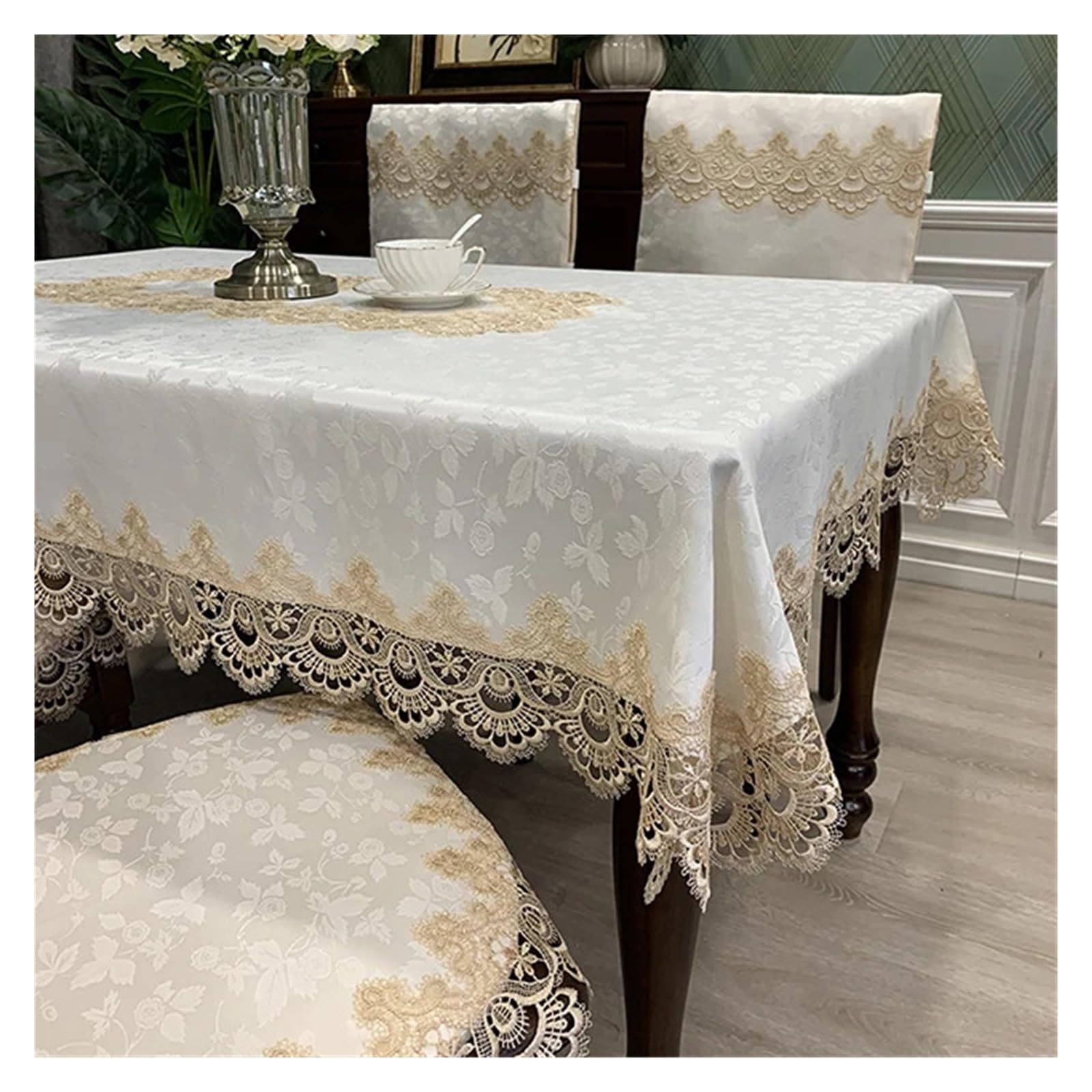 NJIEzhao Embroidered Lace Tablecloth Tablecloth Rectangle Embroidery Lace Round Table Cover Flower Elegant(HM51K,150X150cm)