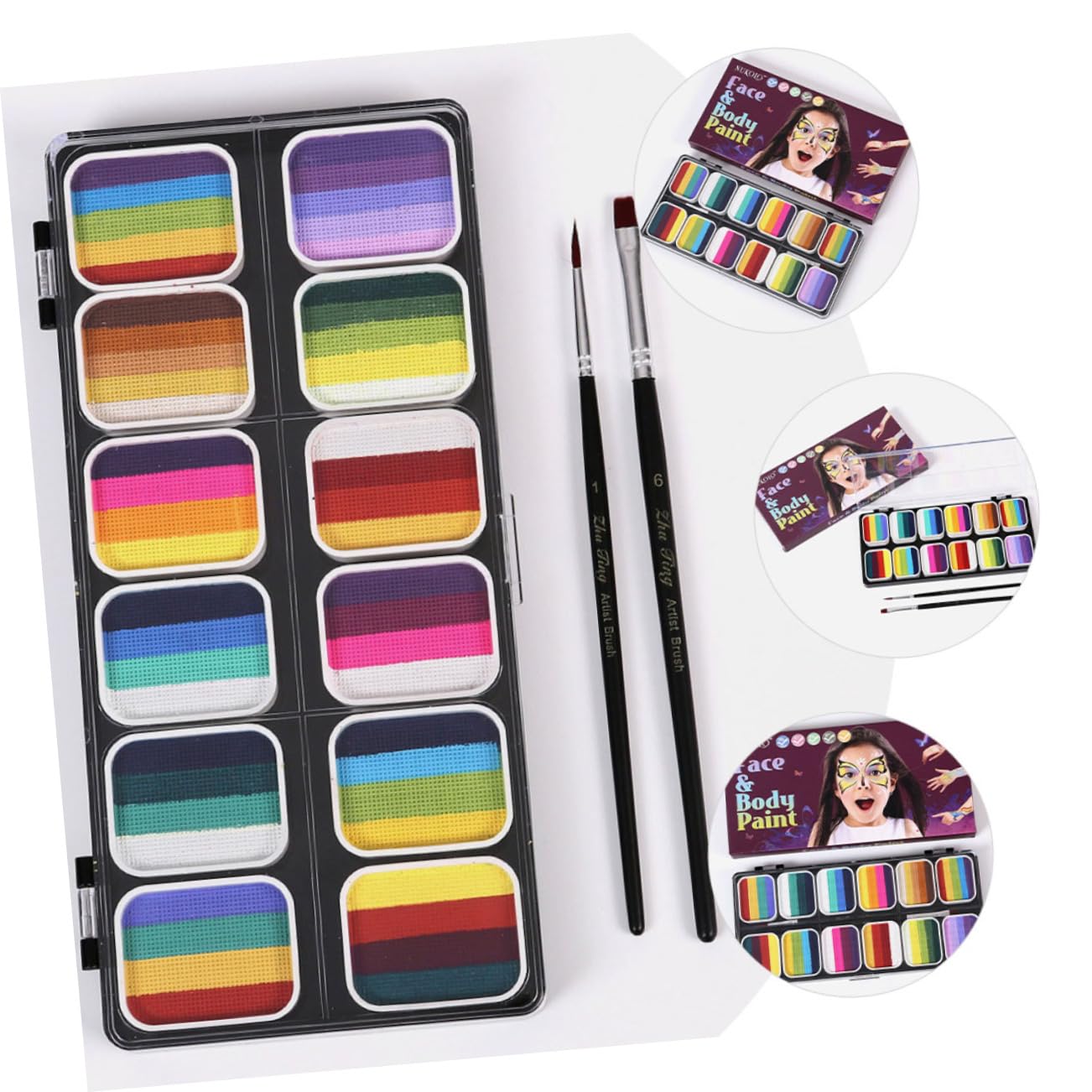 Ipetboom 1Set Color Water Activated Face Body Paint Kit for Cosplay to Clean Portable Storage Box Included for Halloween and Creative Makeup Designs