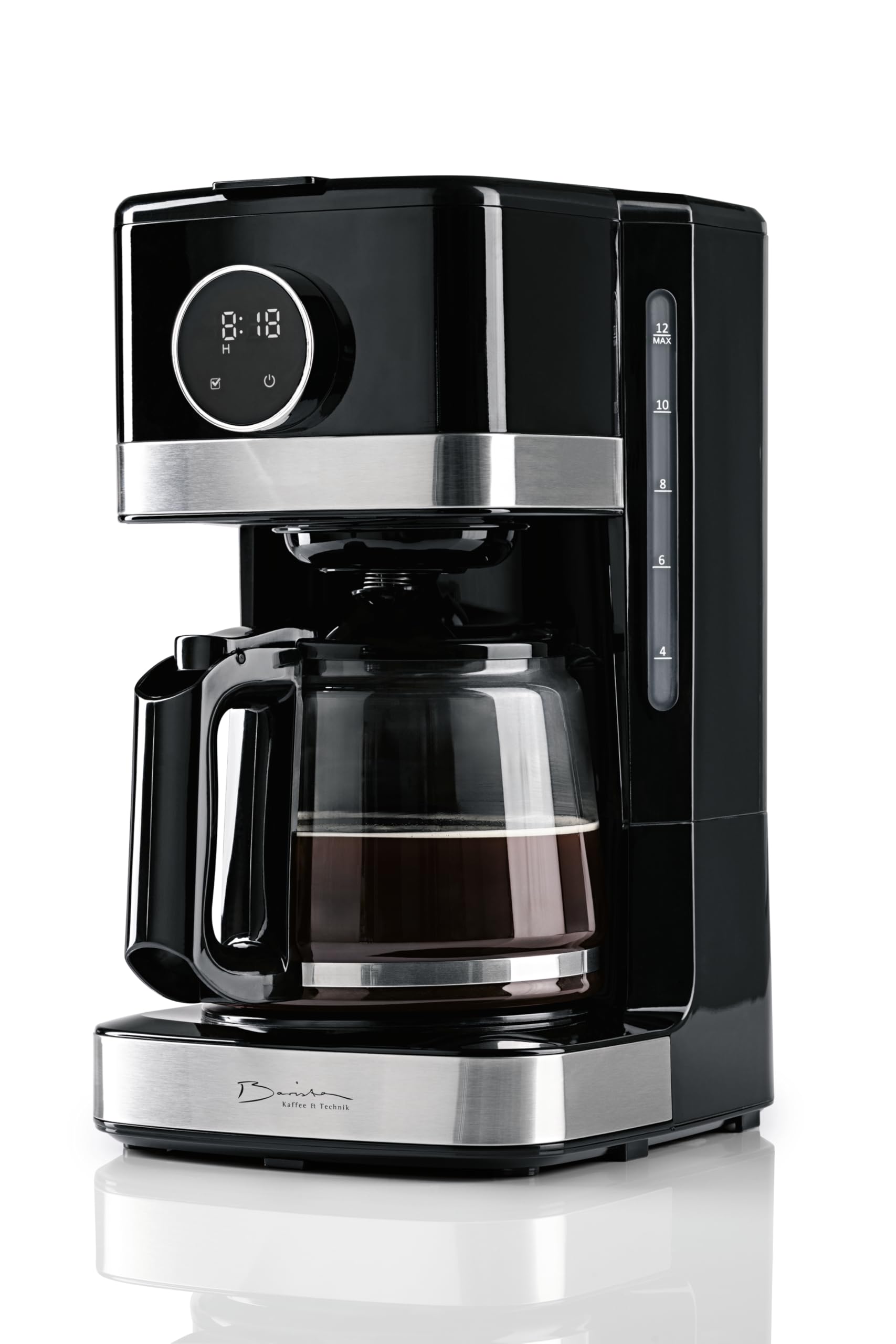 Barista Cafetera con pantalla táctil, cafetera de filtro de 900 W y jarra de vidrio, cafetera de 1,5 litros, máquina de filtro de café en polvo, para hasta 12 tazas de café