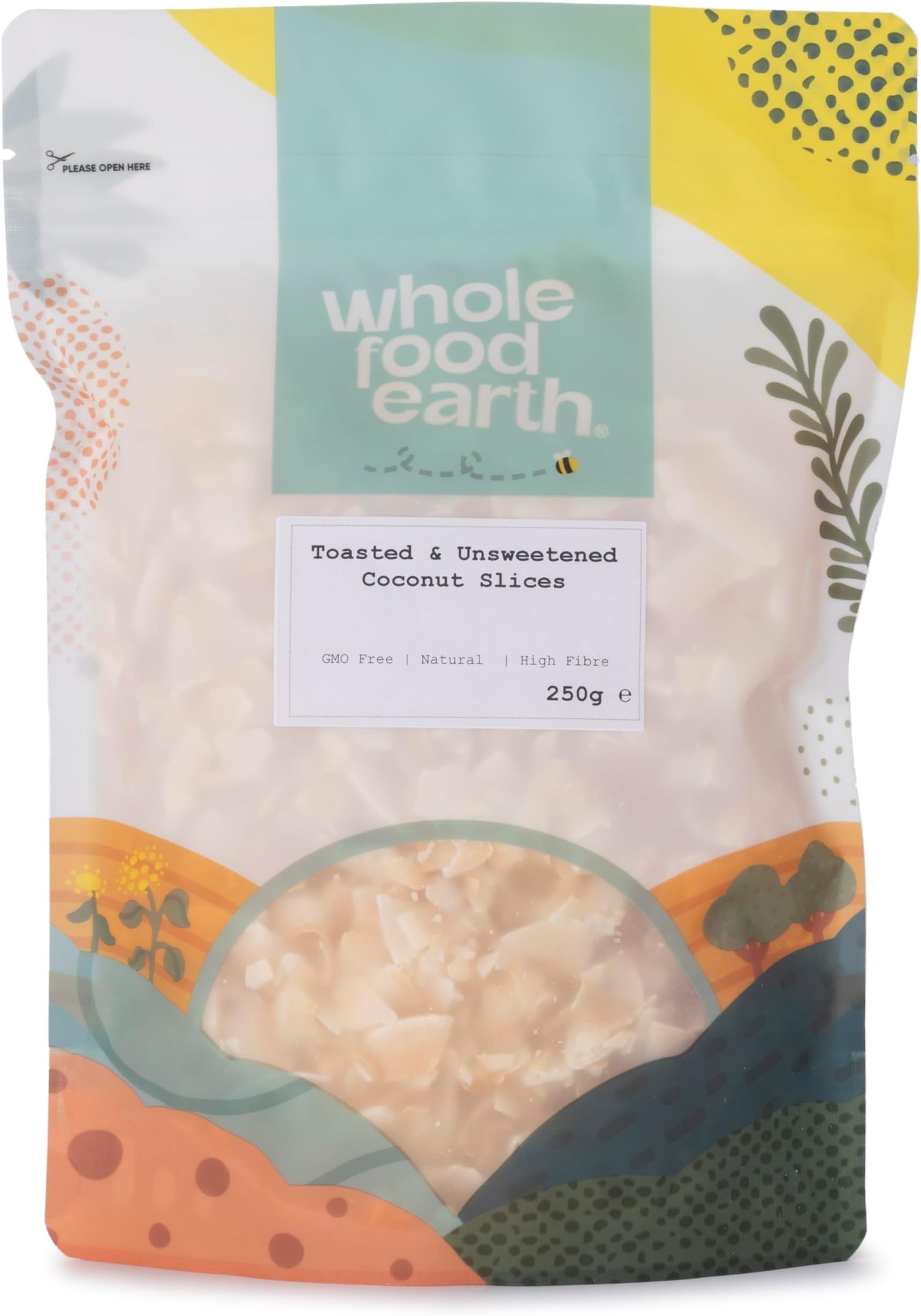 Wholefood Earth Toasted and Unsweetened Coconut Slices 250 g | GMO Free | Natural | High Fibre