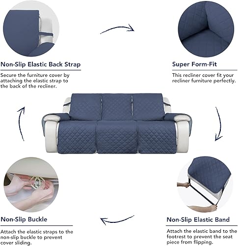 Vista 22 de PureFit Fundas de sofá reversibles resistentes al agua para sofá reclinable de 3 asientos, funda antideslizante para sofá de 3 cojines, protector