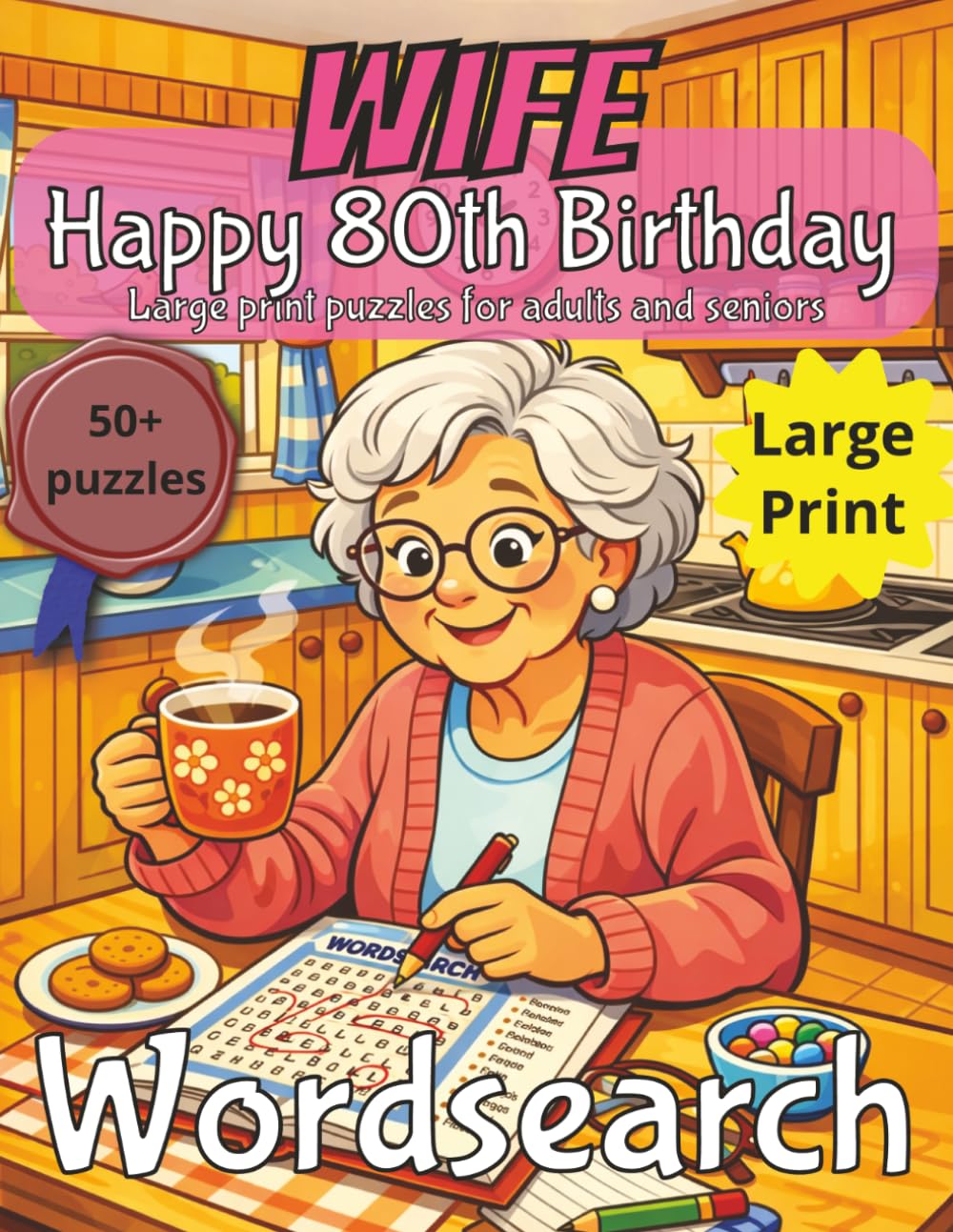 Happy 80th Birthday Wife Word Search: 80th Birthday Gift Wife | Gifts for Women | Present for Senior | 80 Year old Gift | 80th Gift for Women | ... Print | Fun Gift Elderly | Wife 80th Present