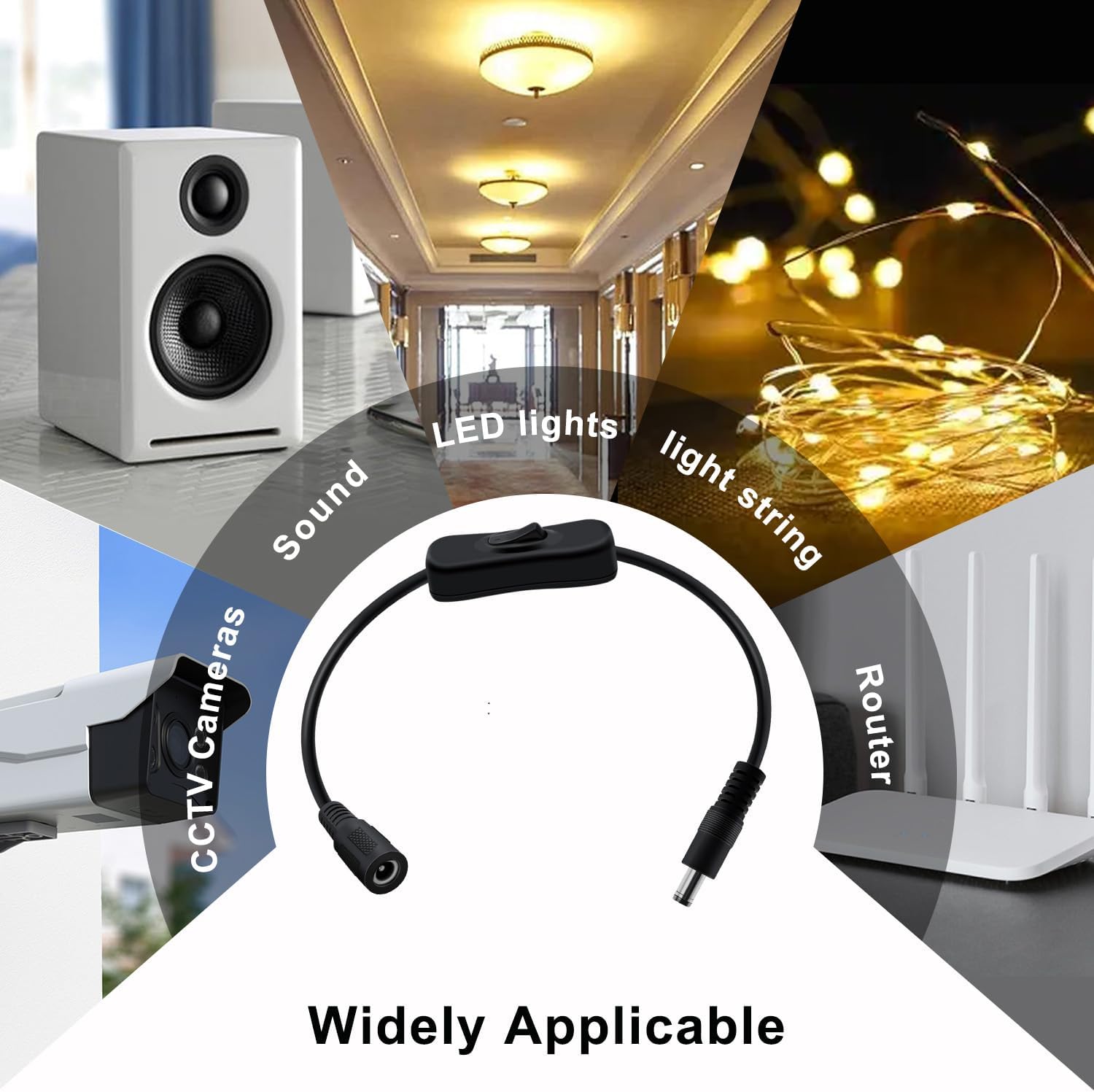 DC Extension Cable12V 24V DC 5.5 x 2.1mm Extension Cable with Switch Male to Female for Router, LED Strip, Security Camera, CCTV IP, DVR and More Devices (Black, 0.3 m)