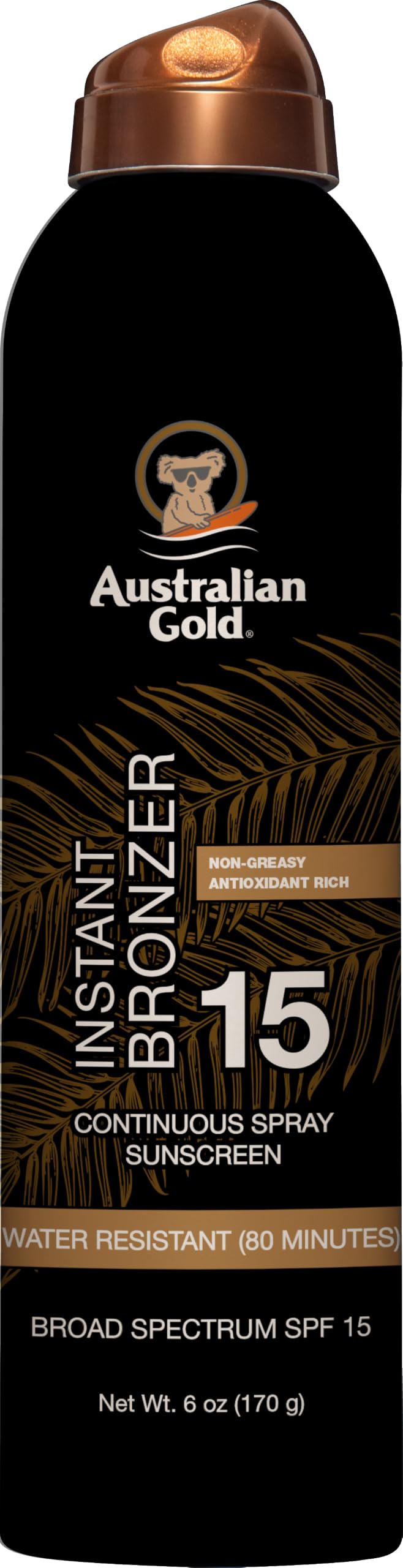 Australian Gold Continuous Spray Sunscreen SPF 15 | Instant Bronzer, 6 Fl