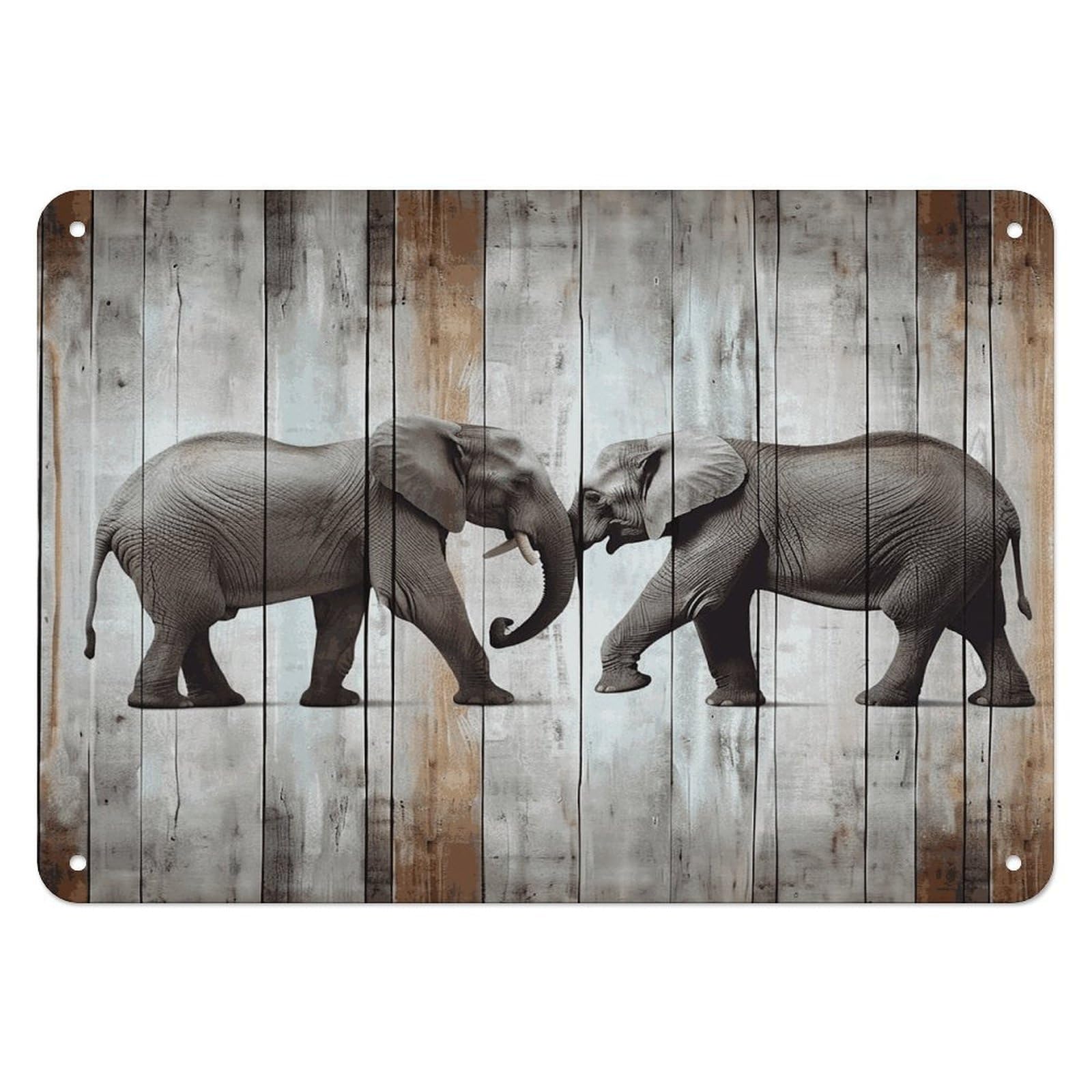 Fodpand Style Elephant On Wood Retro Vintage Metal Tin Sign,Wall Art Decor Garden Plaque Poster For Bedrooms Yard Bars Pubs Patios Porches 7.9X5.5 Inch