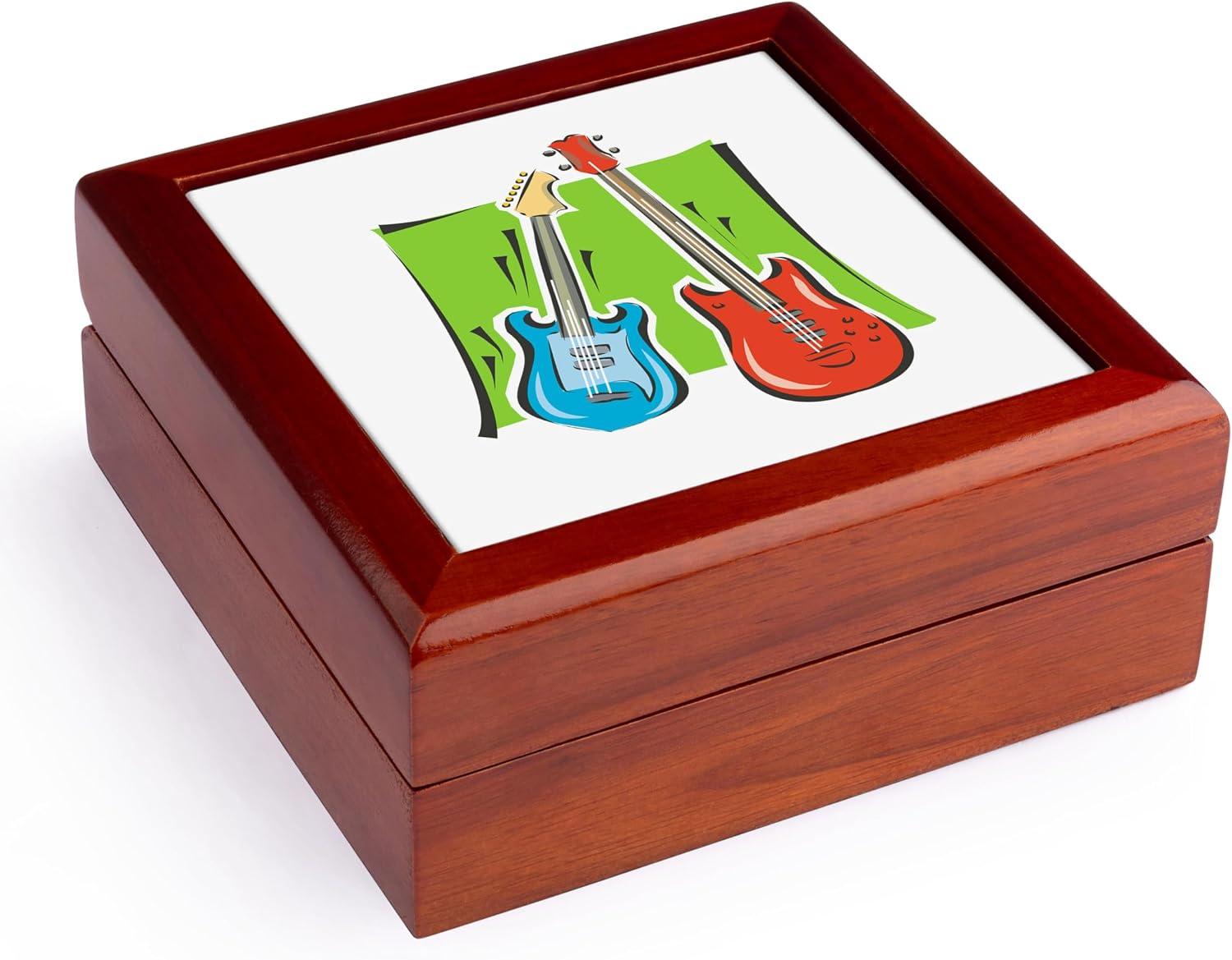 3dRose Guitar & bass Stylized Music Jewelry Box 7 x 7 inch with 4 inch tile