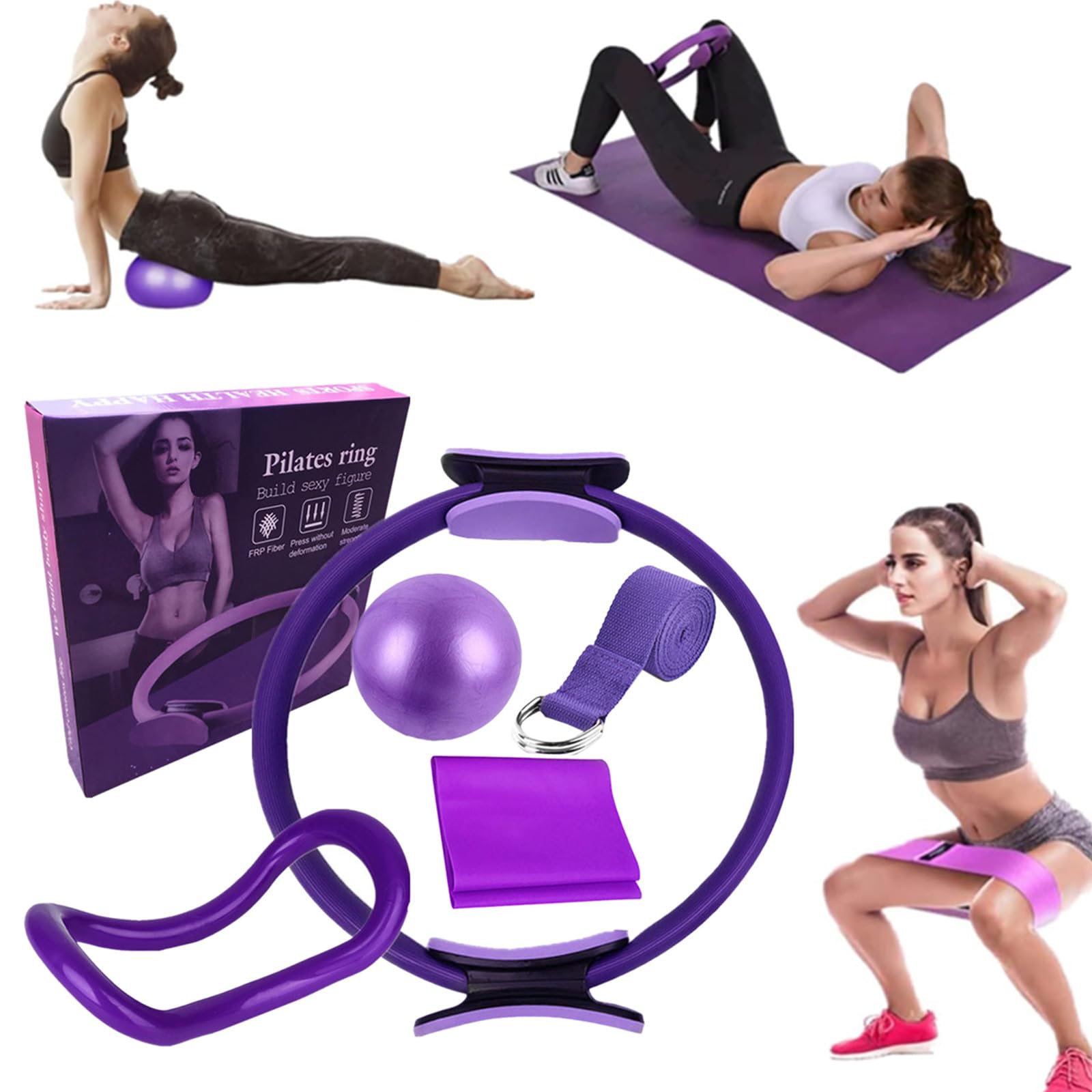 Set de Pilates et de Yoga 6 pièces - Kit Maison avec Bandes de résistance, Anneaux pour Jambes, Bras et Cuisses