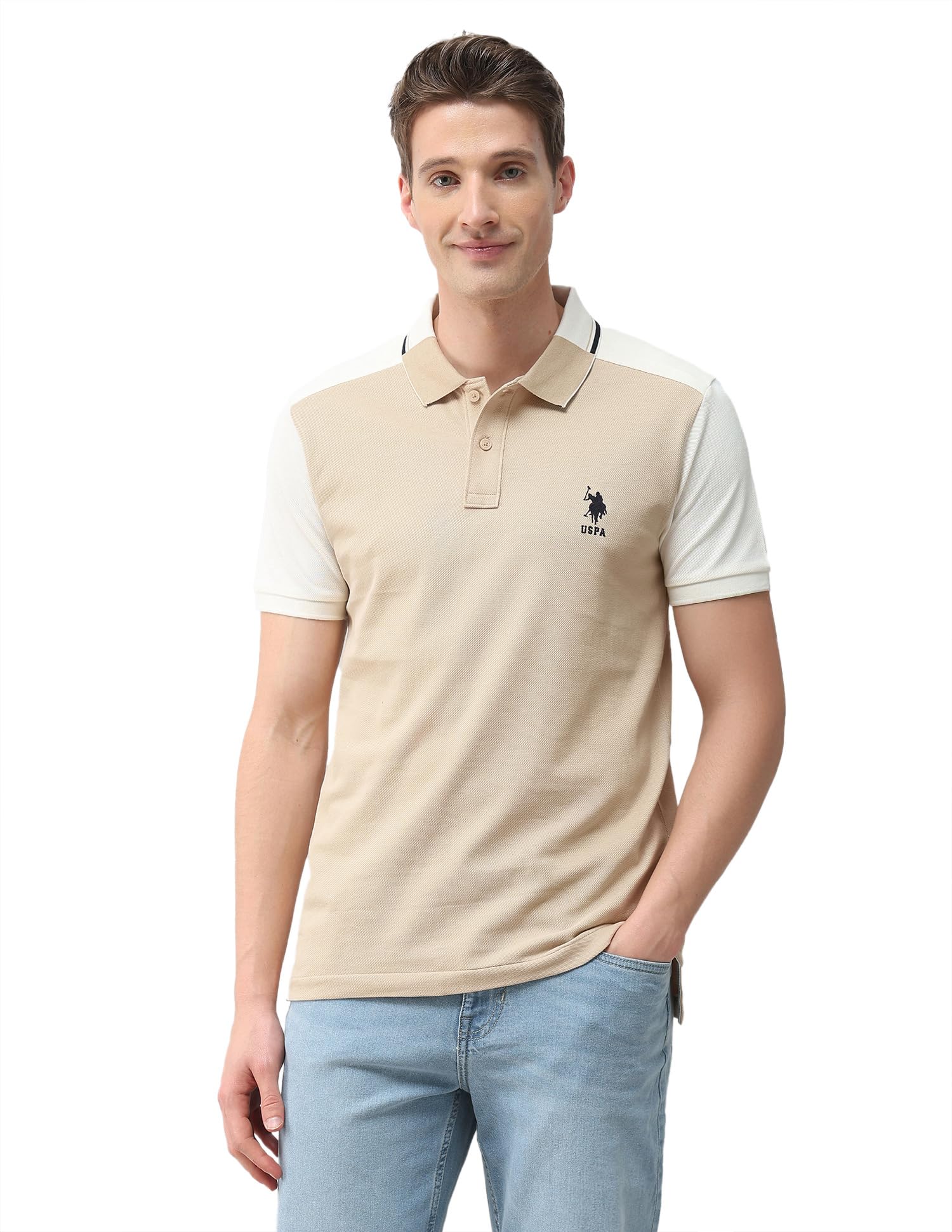 u.s. polo assn. U.S.Polo Association Men's Colourblocked Slim Fit Polo Shirt-picture-16