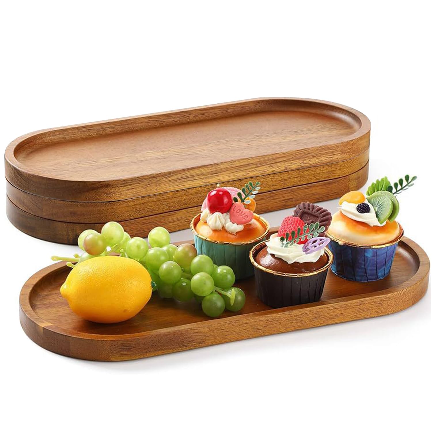 4Pack Wood Serving Trays 11.5x4 Inch Charcuterie Boards Oval Wooden Plates Wood Serving Platter Cheese Dinner Plates Bulk for Dessert Snack Bread Fruit Appetizer Dishes