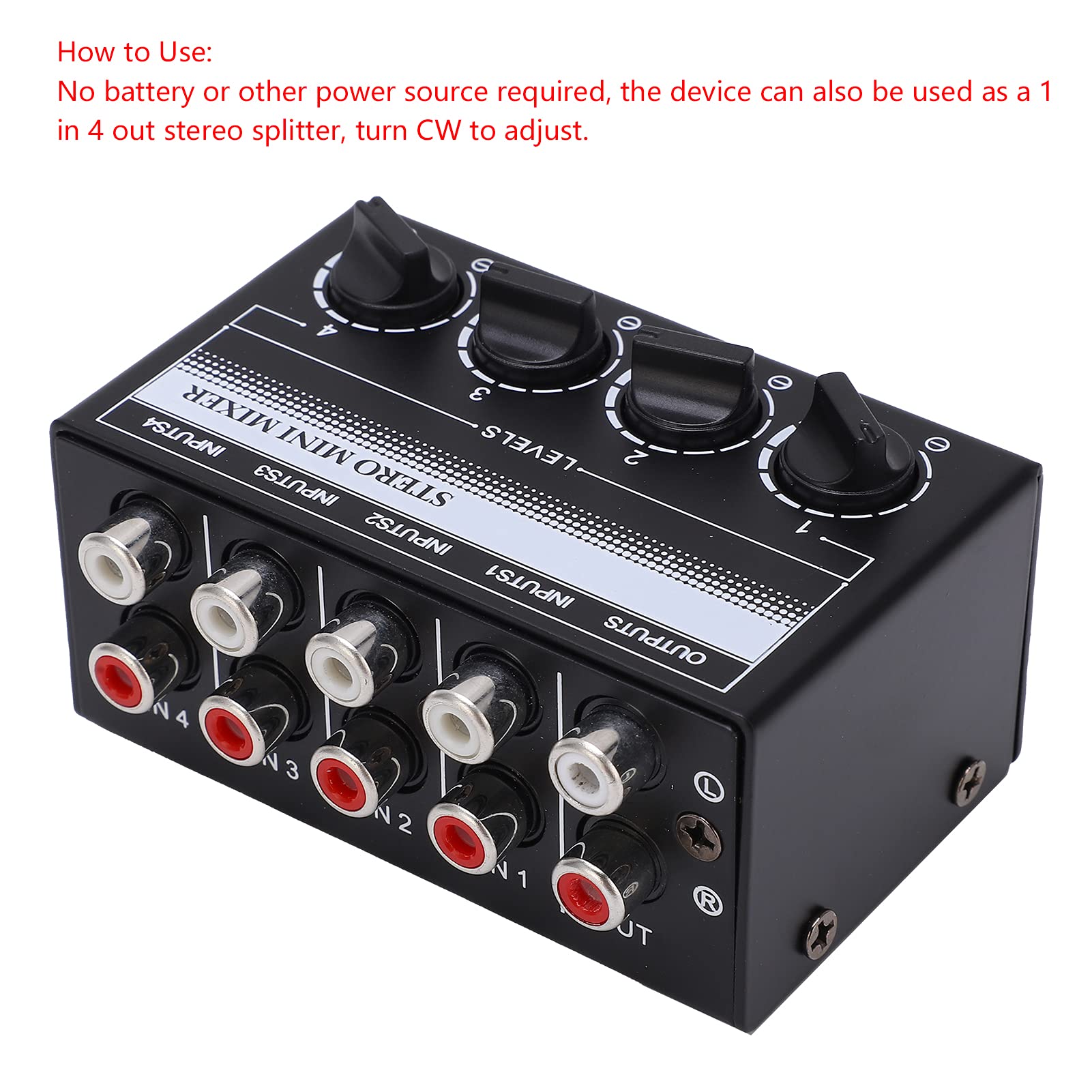 Mini Mezclador EstéReo Salida de Mezcla EstéReo Controlador de SeñAl de Audio Pasivo Carcasa de Metal 4 Entradas Rca EstéReo Equipo de Efectos de SeñAl de Audio