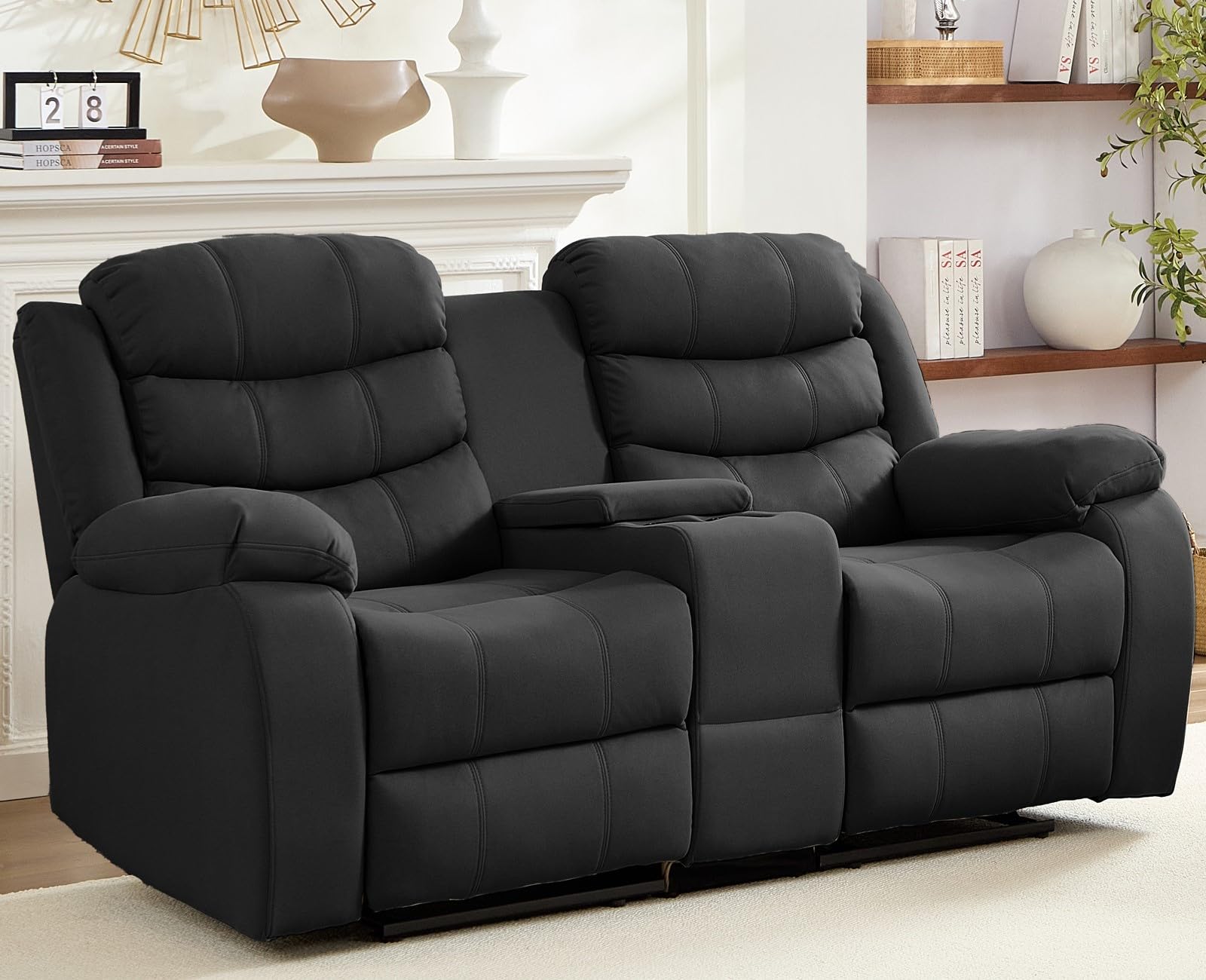 Mjkone Reclining Home Theater Seating, Recliner Chair Couch, Loveseat Sofa  with Console Storage, Cup Holders, Adjustable Backrest,