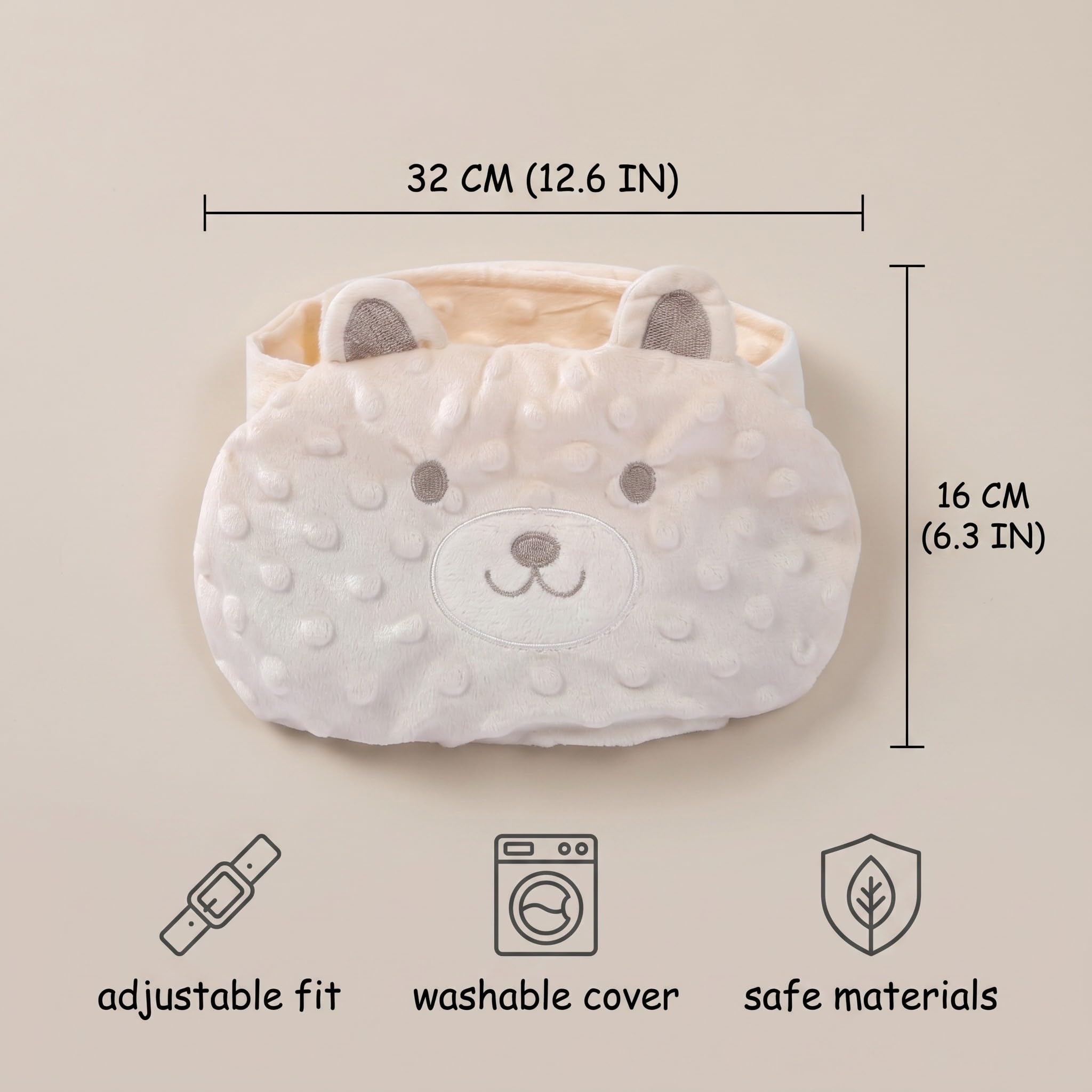 Cinturón de Calor Anticólicos para Bebé con Bolsa de Semillas, Aliviador de Gases y Cólicos, Ajustable para Recién Nacidos y Lactantes (Beige, Diseño Cerdito)