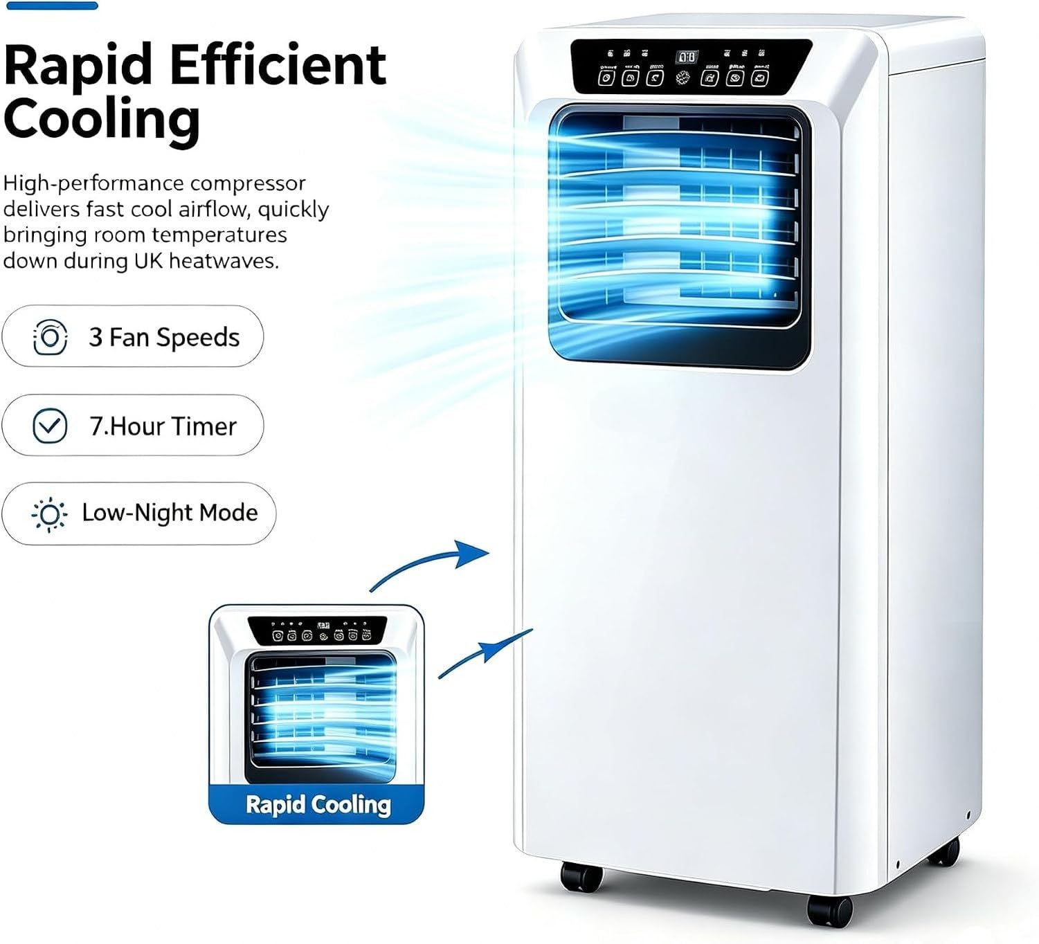Condizionatore d'Aria Portatile 9000 BTU Singolo Raffreddamento con refrigerante R290, Installazione Senza Fori, Silenzioso, Ideale per Uso Domestico Camera da