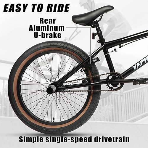 Vista 29 de Freestyle BMX Bike, 20 Inch Yaphet Bicycle for Teen Beginner and Adult Riders, Bike with Hi-Ten Steel Frame, Multiple Colors Negro